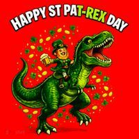 Leprechaun Riding Dino Happy Pat-rex Day T-rex Santa Hat thumb 1