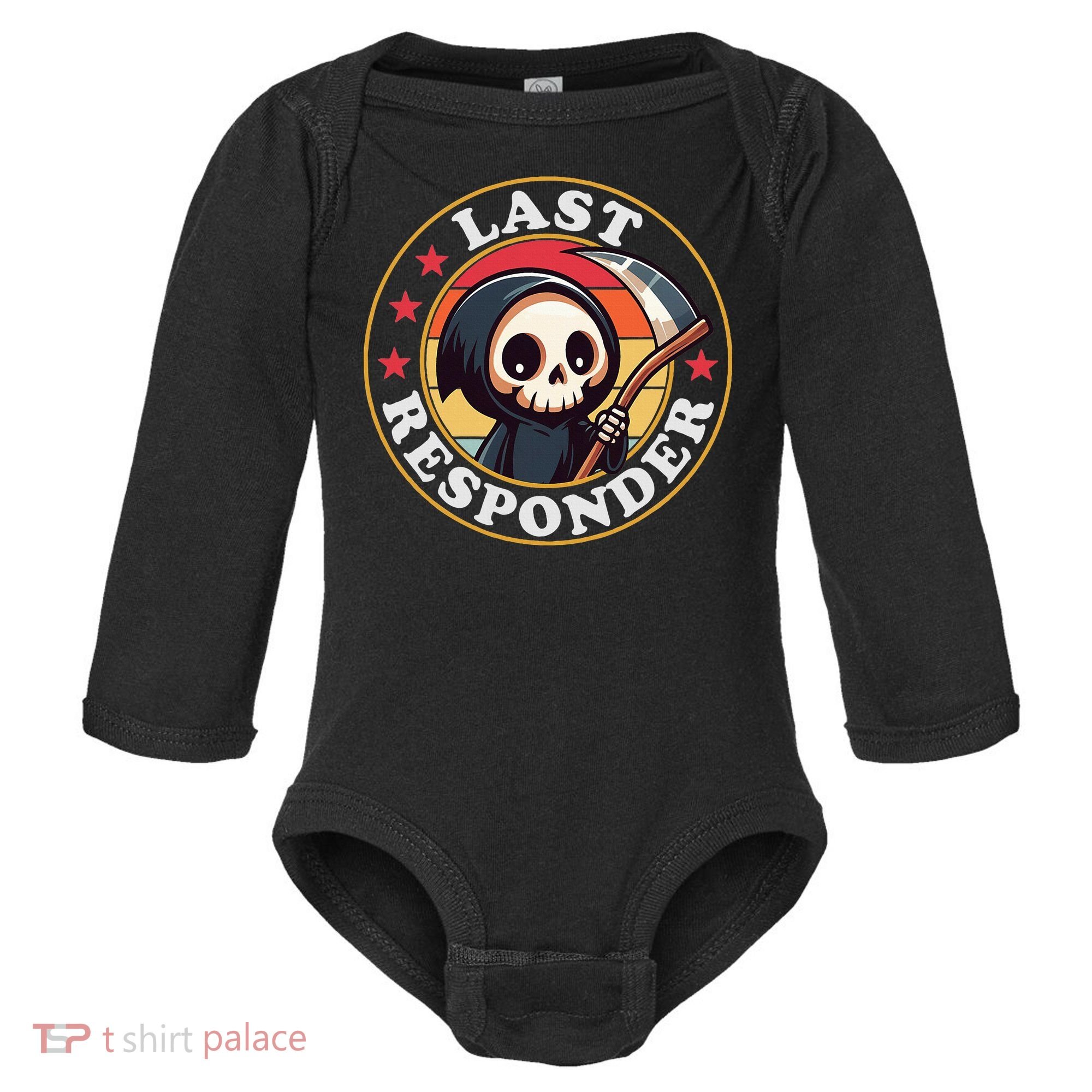 Last Responder Funny Mortician Grim Reaper Baby Long Sleeve Bodysuit