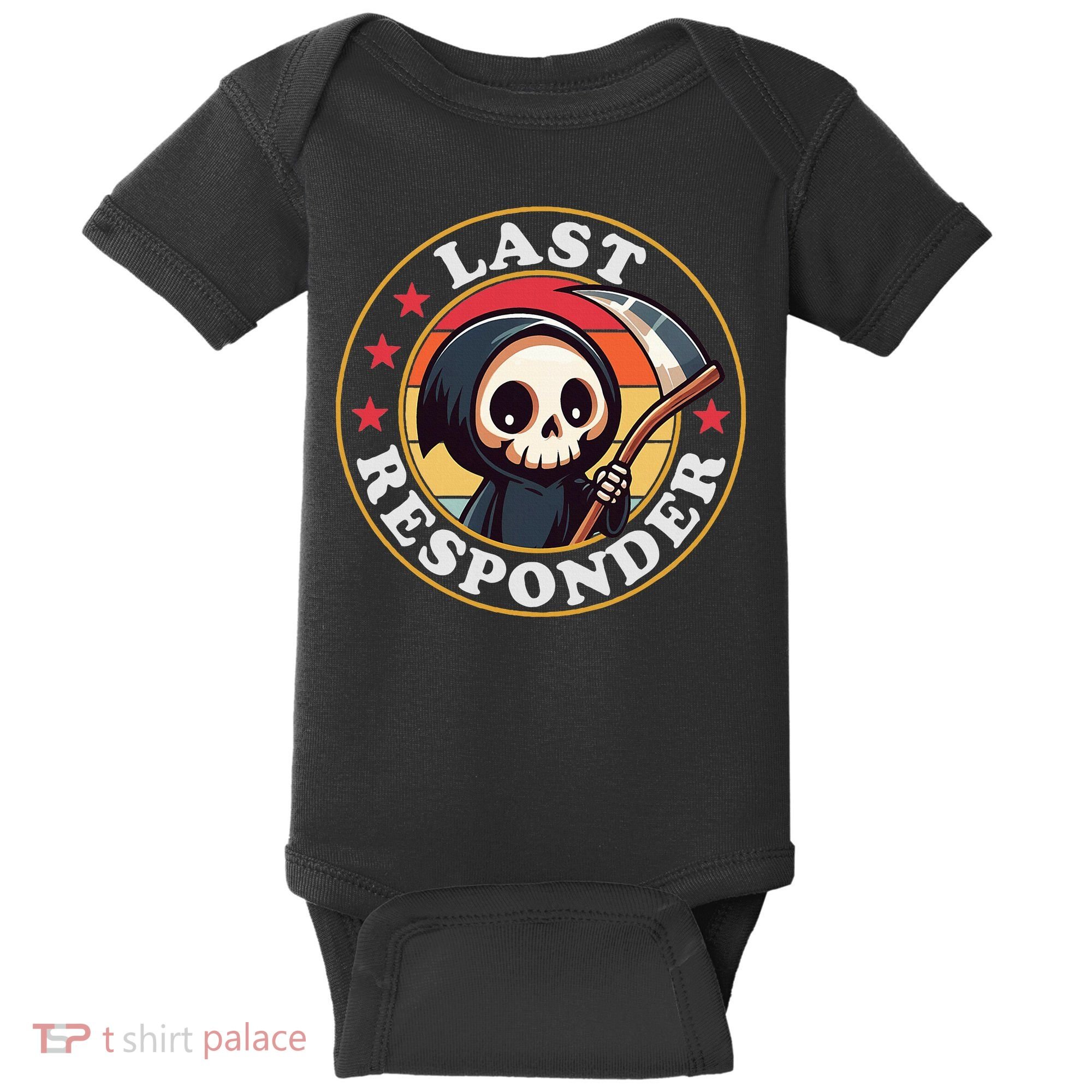 Last Responder Funny Mortician Grim Reaper Baby Bodysuit