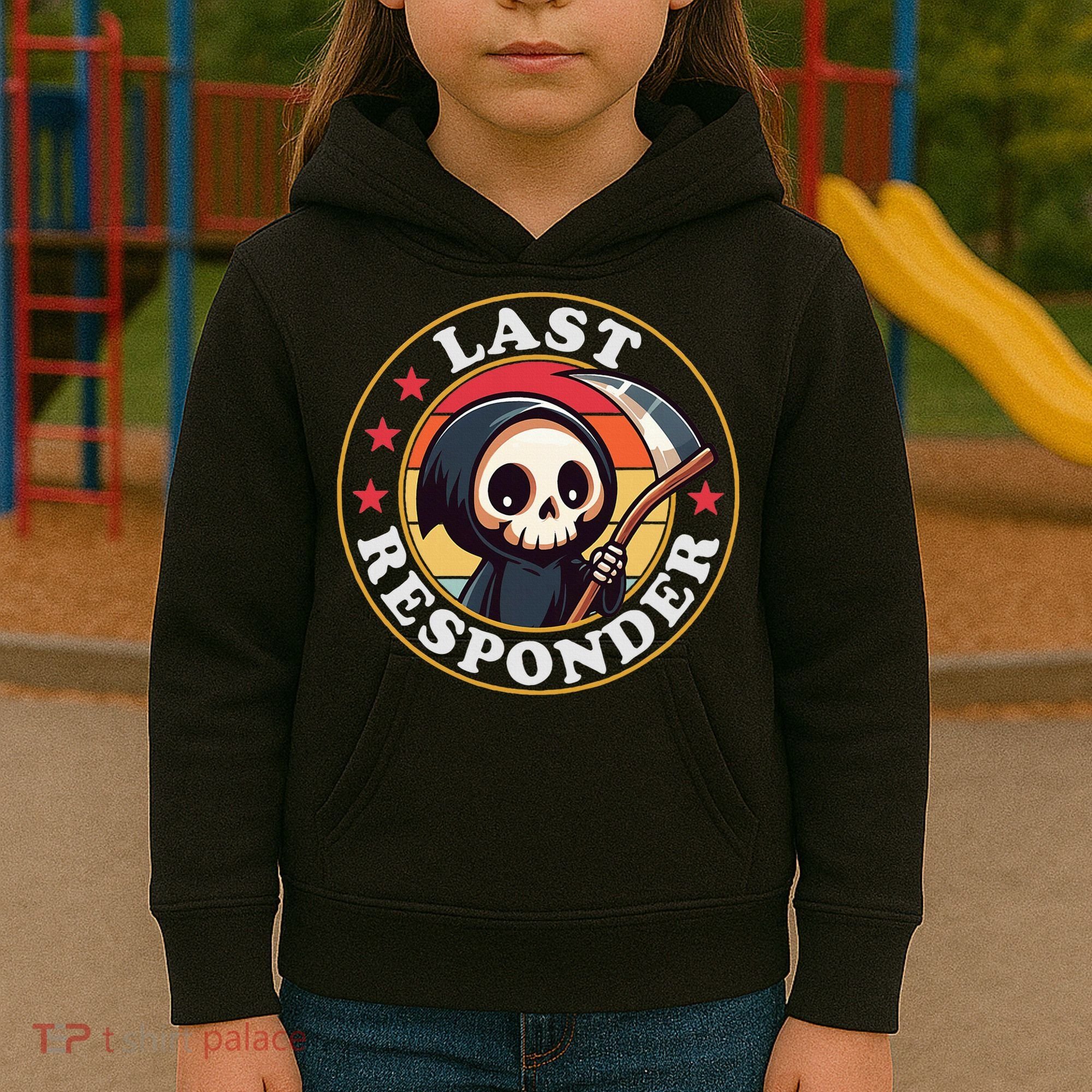 Last Responder Funny Mortician Grim Reaper Kids Hoodie