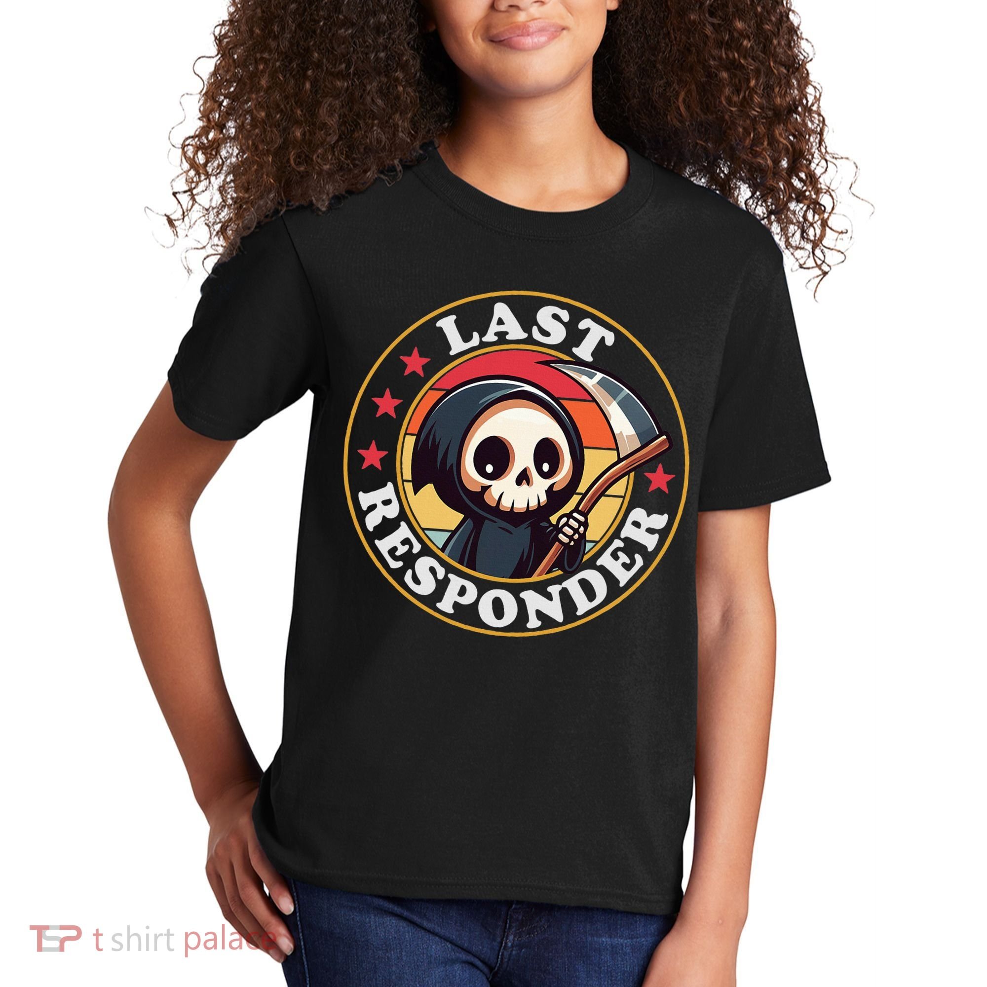 Last Responder Funny Mortician Grim Reaper Kids T-Shirt
