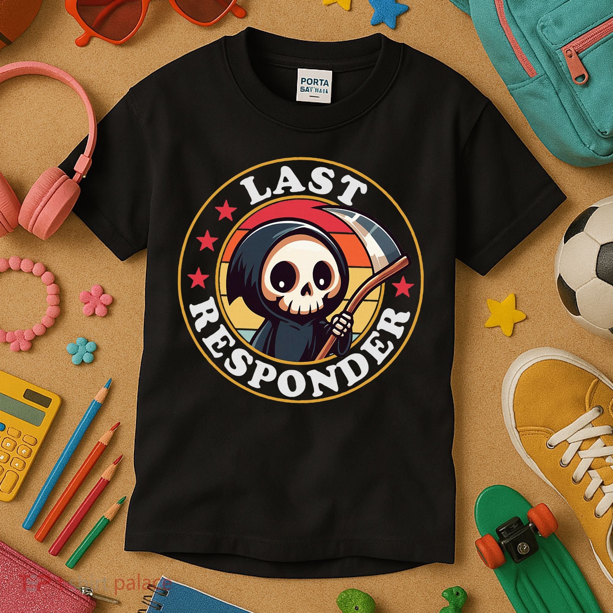 Last Responder Funny Mortician Grim Reaper Kids T-Shirt