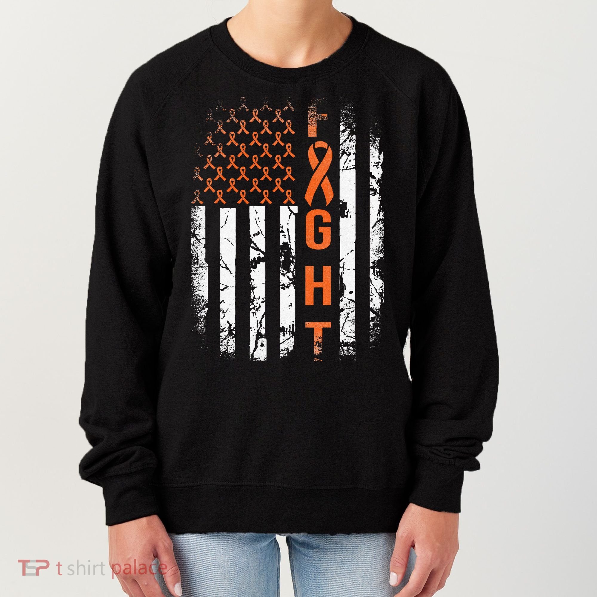 Leukemia Ribbon Fight American Flag Leukemia Awareness Women's Sweatshirt