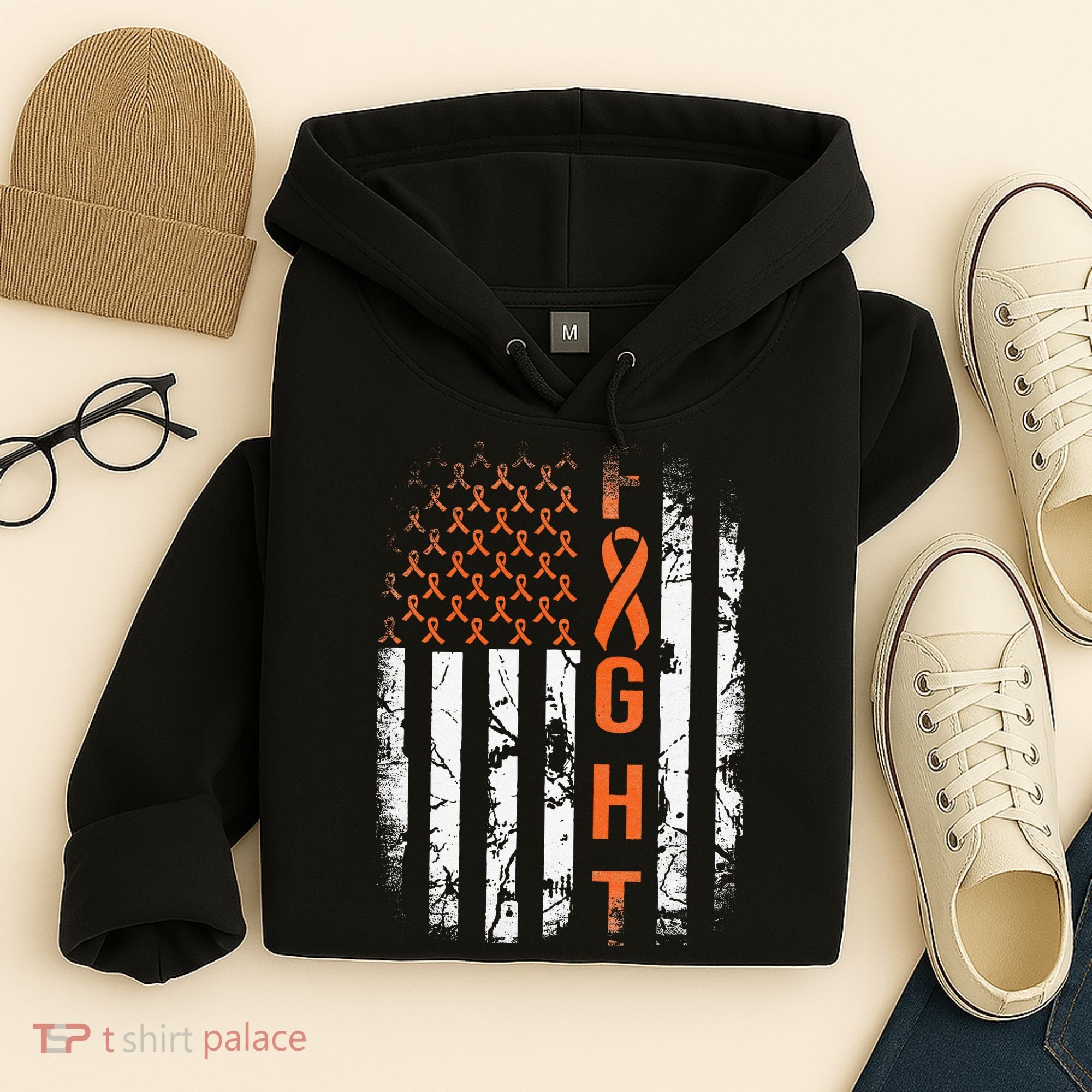 Leukemia Ribbon Fight American Flag Leukemia Awareness Hoodie