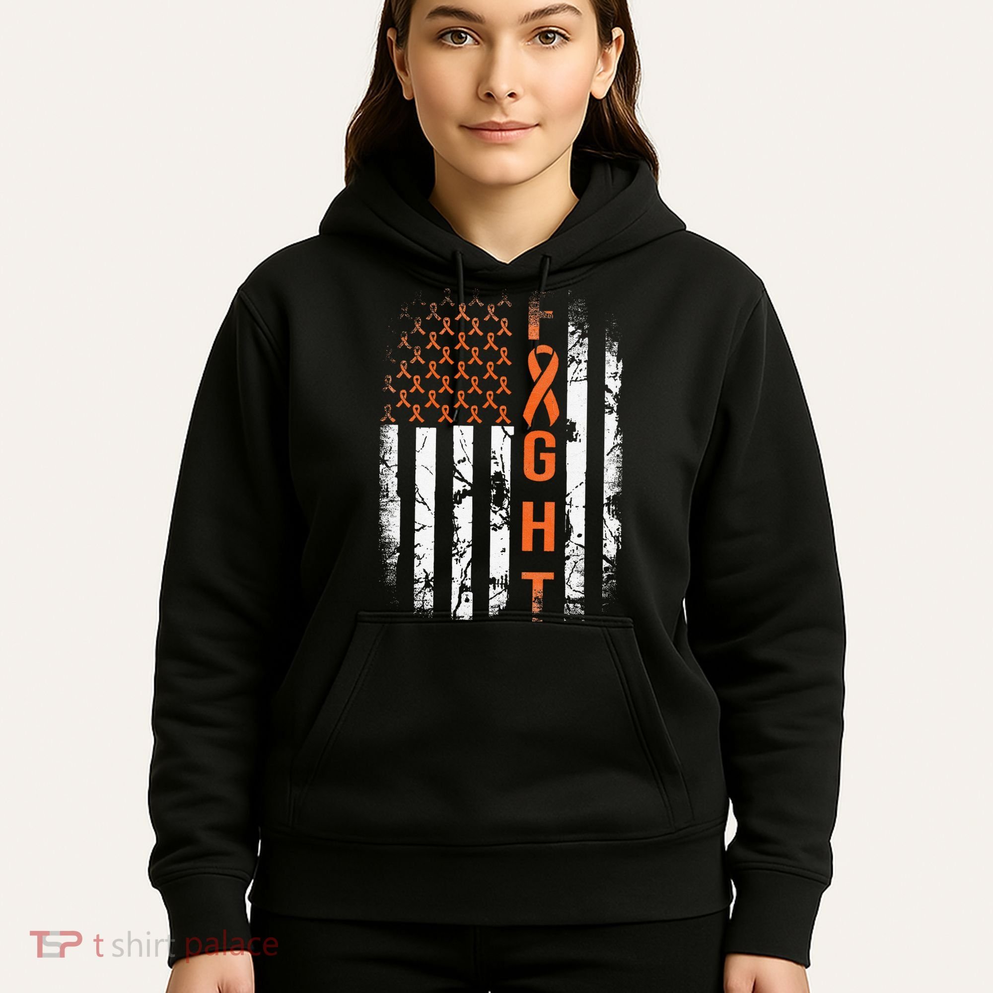 Leukemia Ribbon Fight American Flag Leukemia Awareness Hoodie