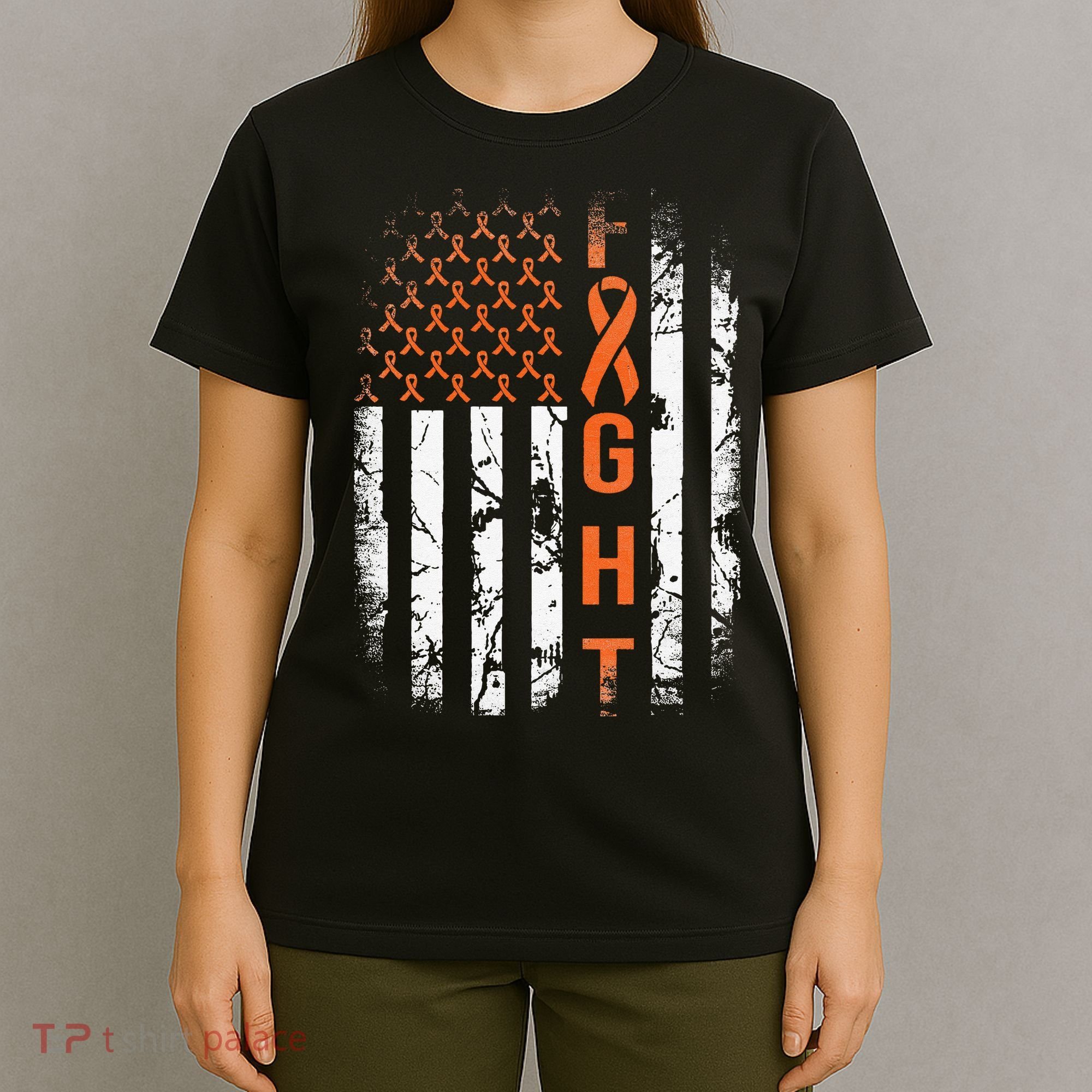 Leukemia Ribbon Fight American Flag Leukemia Awareness T-Shirt