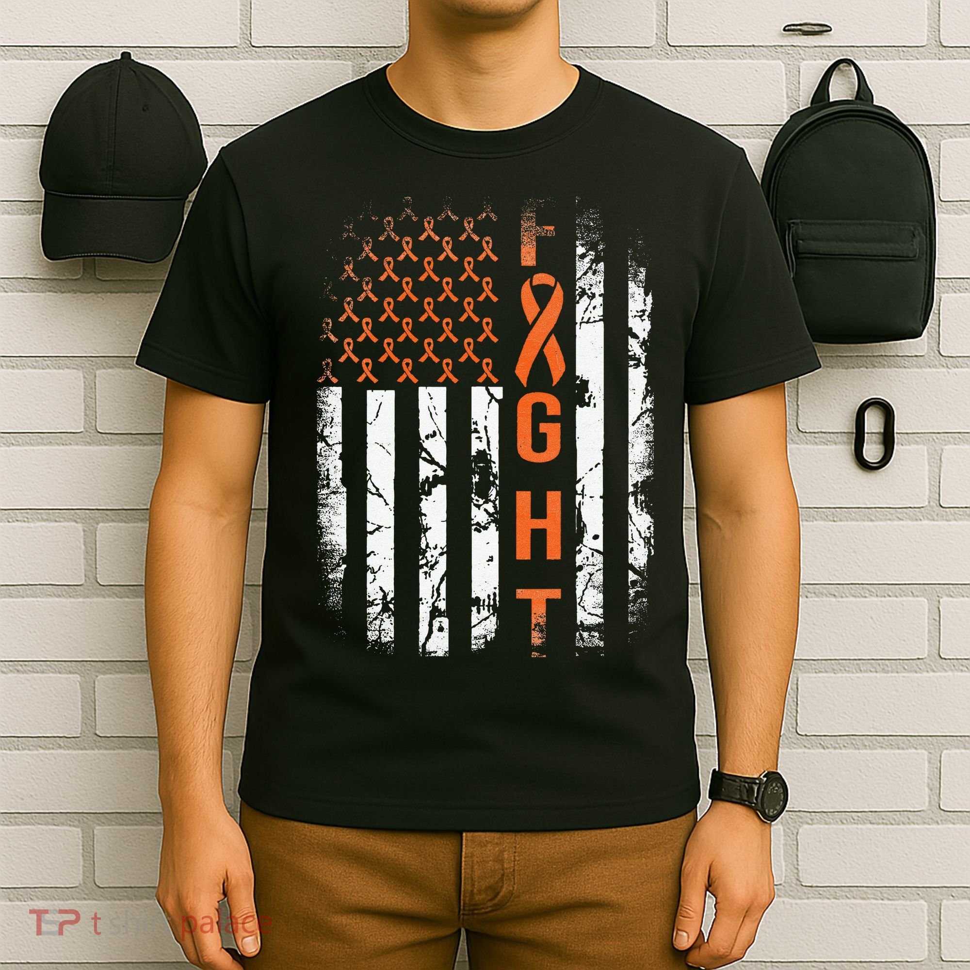 Leukemia Ribbon Fight American Flag Leukemia Awareness T-Shirt
