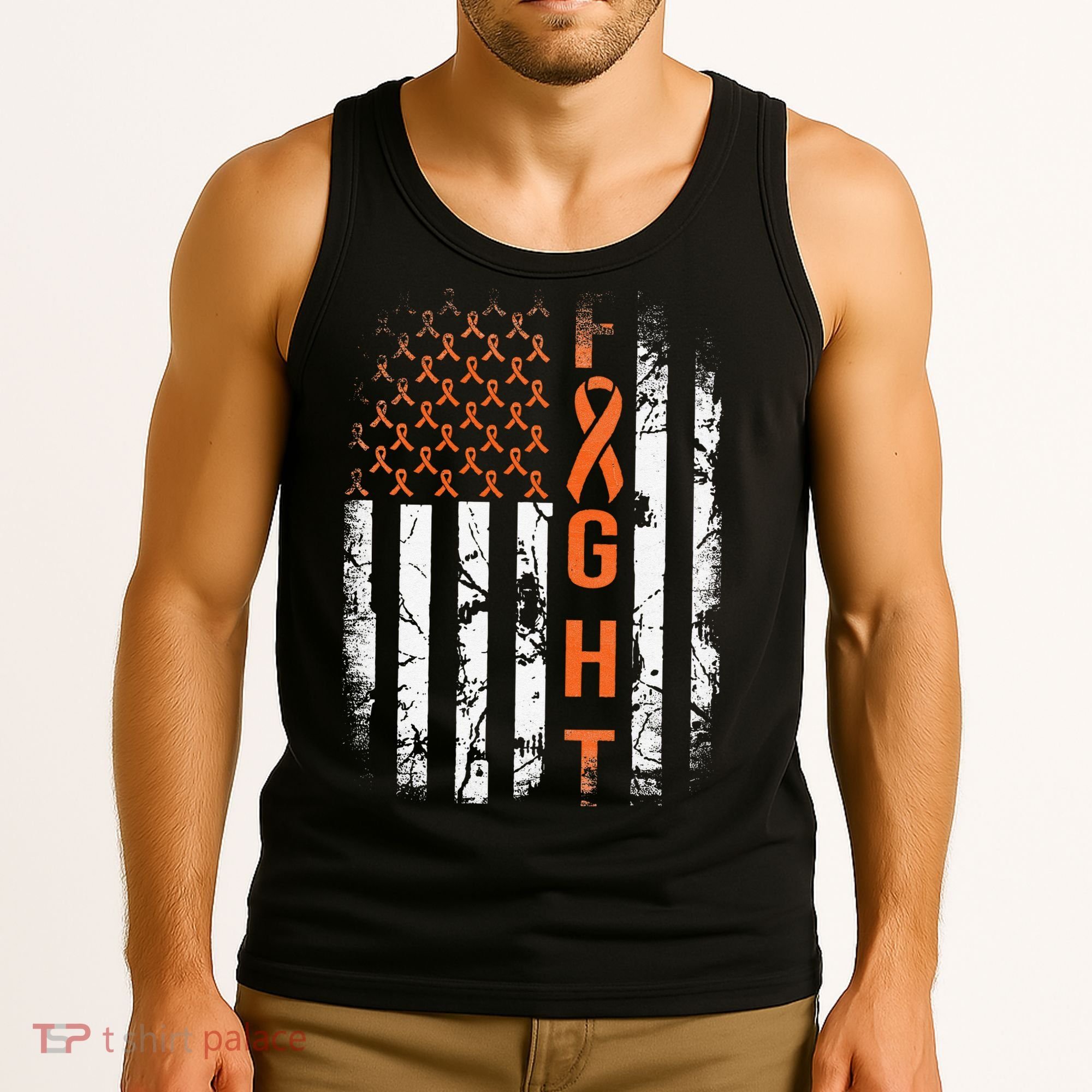 Leukemia Ribbon Fight American Flag Leukemia Awareness Tank Top