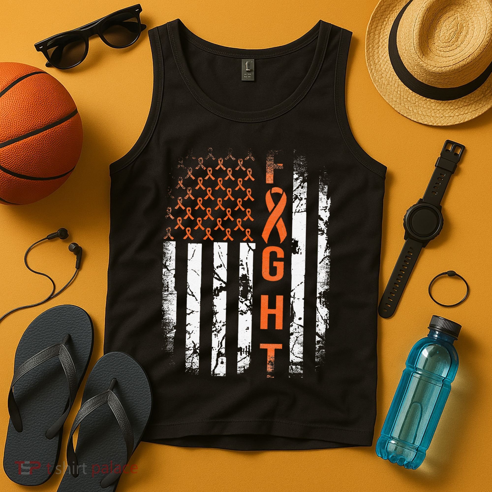 Leukemia Ribbon Fight American Flag Leukemia Awareness Tank Top
