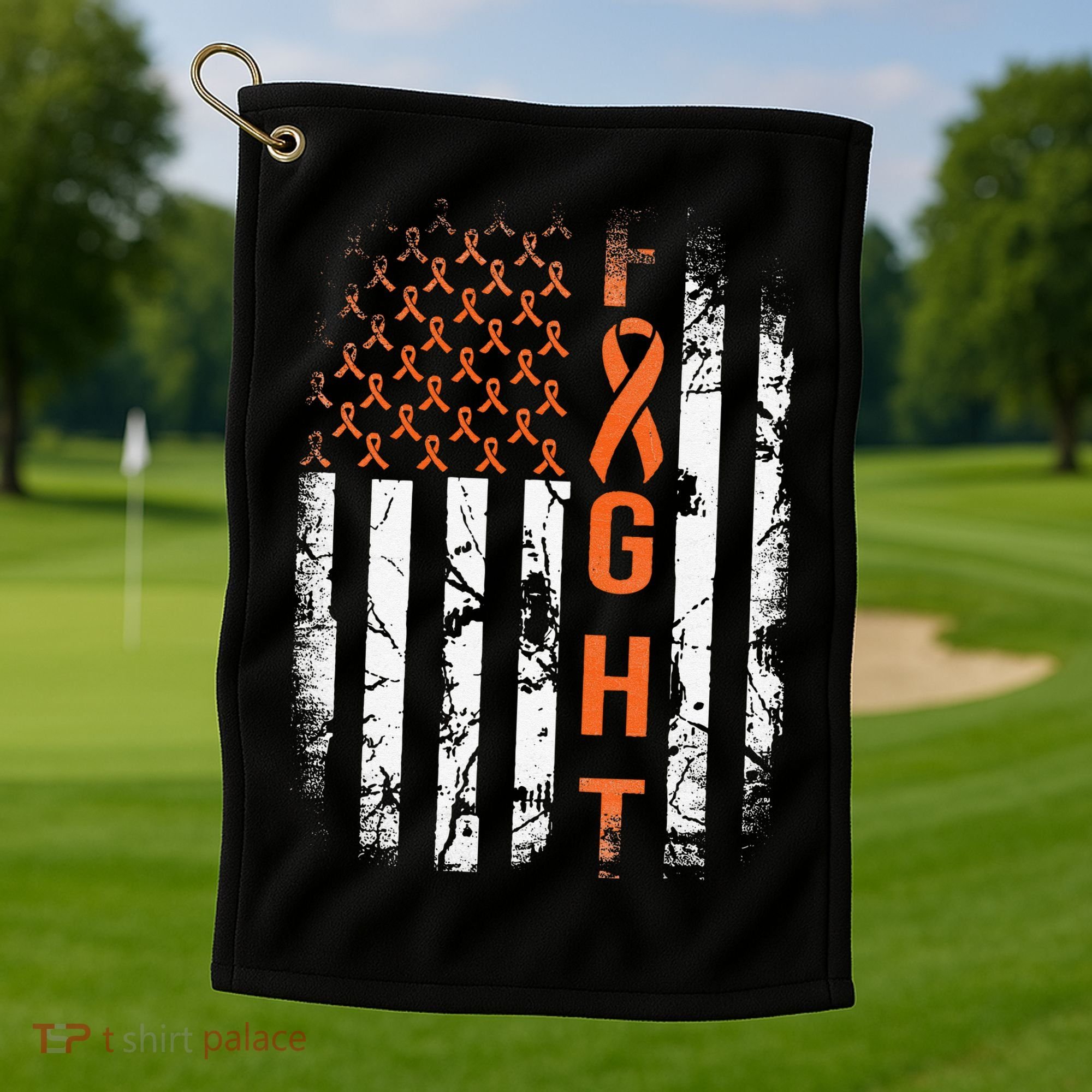 Leukemia Ribbon Fight American Flag Leukemia Awareness Golf Towel