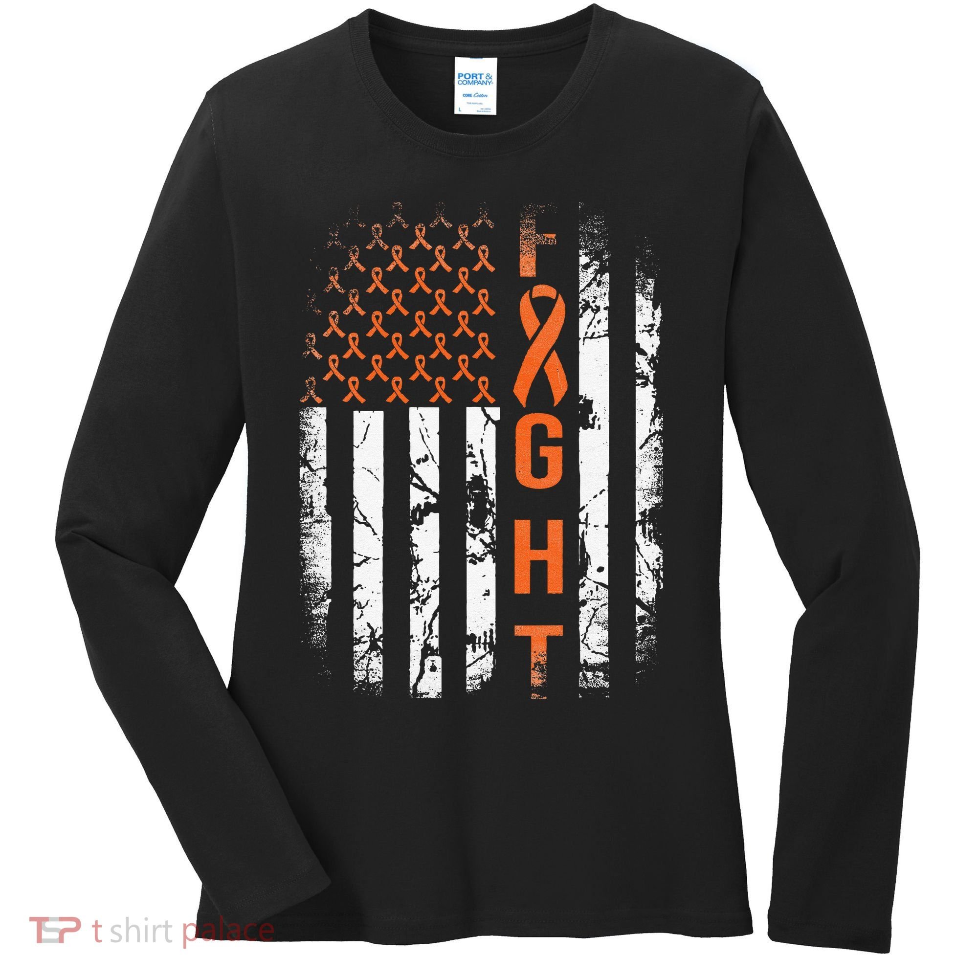 Leukemia Ribbon Fight American Flag Leukemia Awareness Women's Long Sleeve Shirt