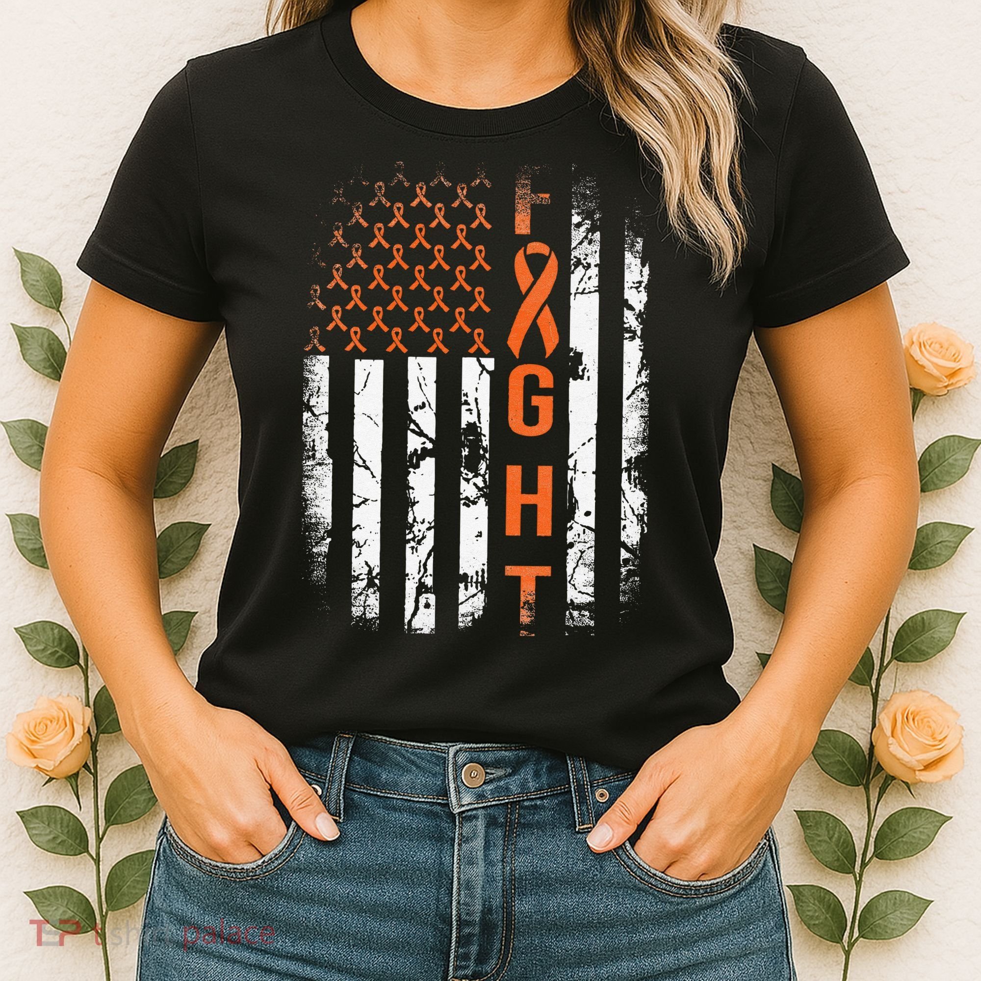Leukemia Ribbon Fight American Flag Leukemia Awareness Women's T-Shirt