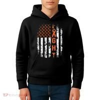 Leukemia Ribbon Fight American Flag Leukemia Awareness Kids Hoodie thumb 4