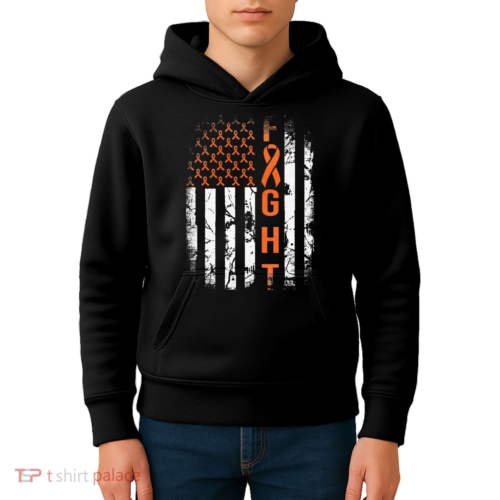 Leukemia Ribbon Fight American Flag Leukemia Awareness Kids Hoodie