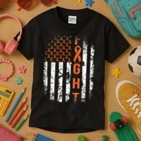 Leukemia Ribbon Fight American Flag Leukemia Awareness Kids T-Shirt thumb 3