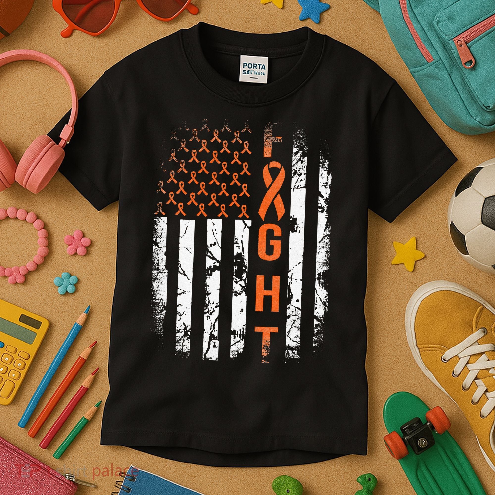 Leukemia Ribbon Fight American Flag Leukemia Awareness Kids T-Shirt