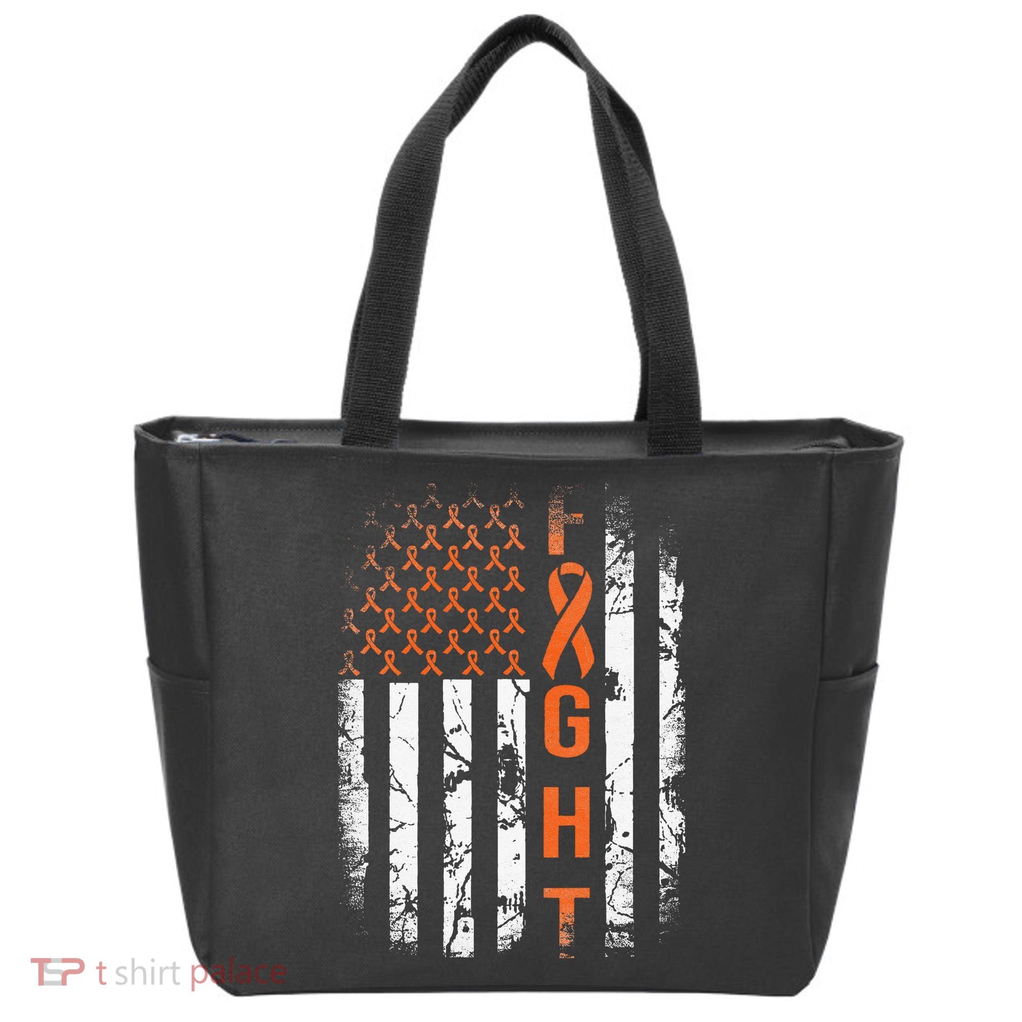 Leukemia Ribbon Fight American Flag Leukemia Awareness Tote Bag
