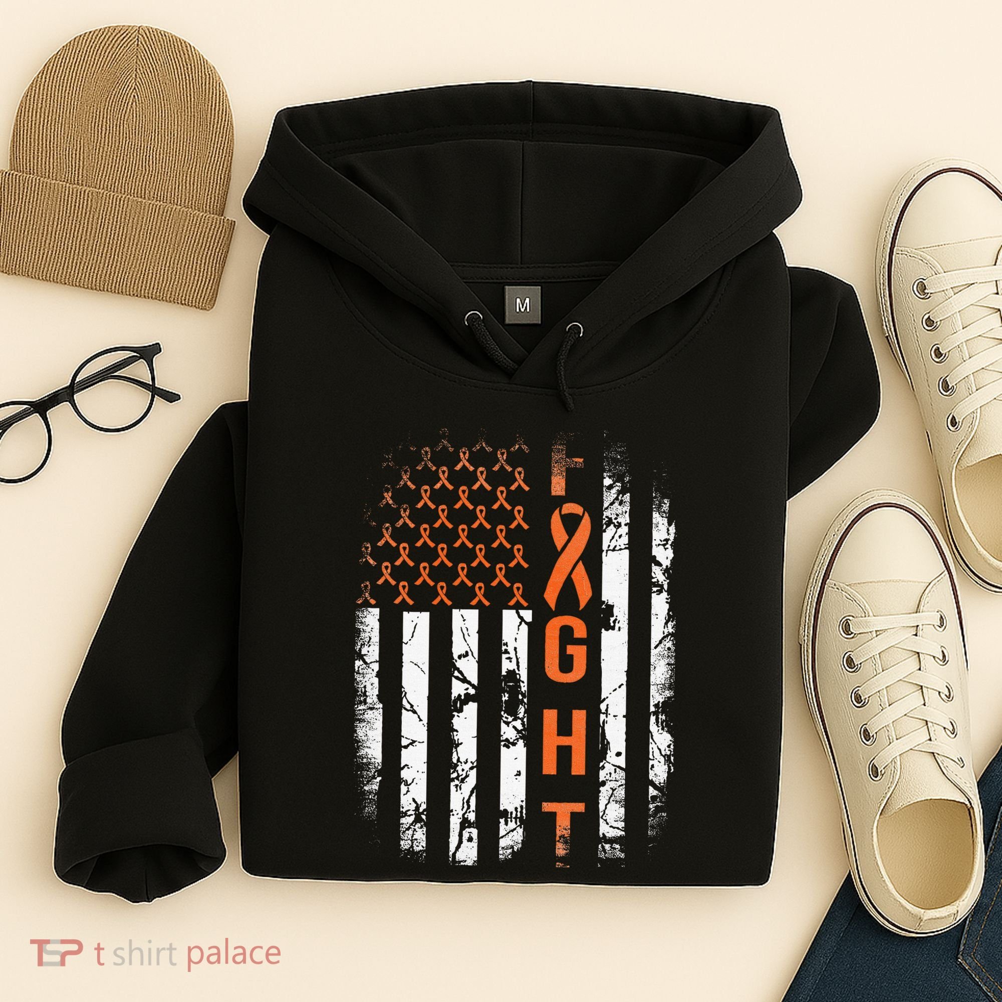 Leukemia Ribbon Fight American Flag Leukemia Awareness Hoodie