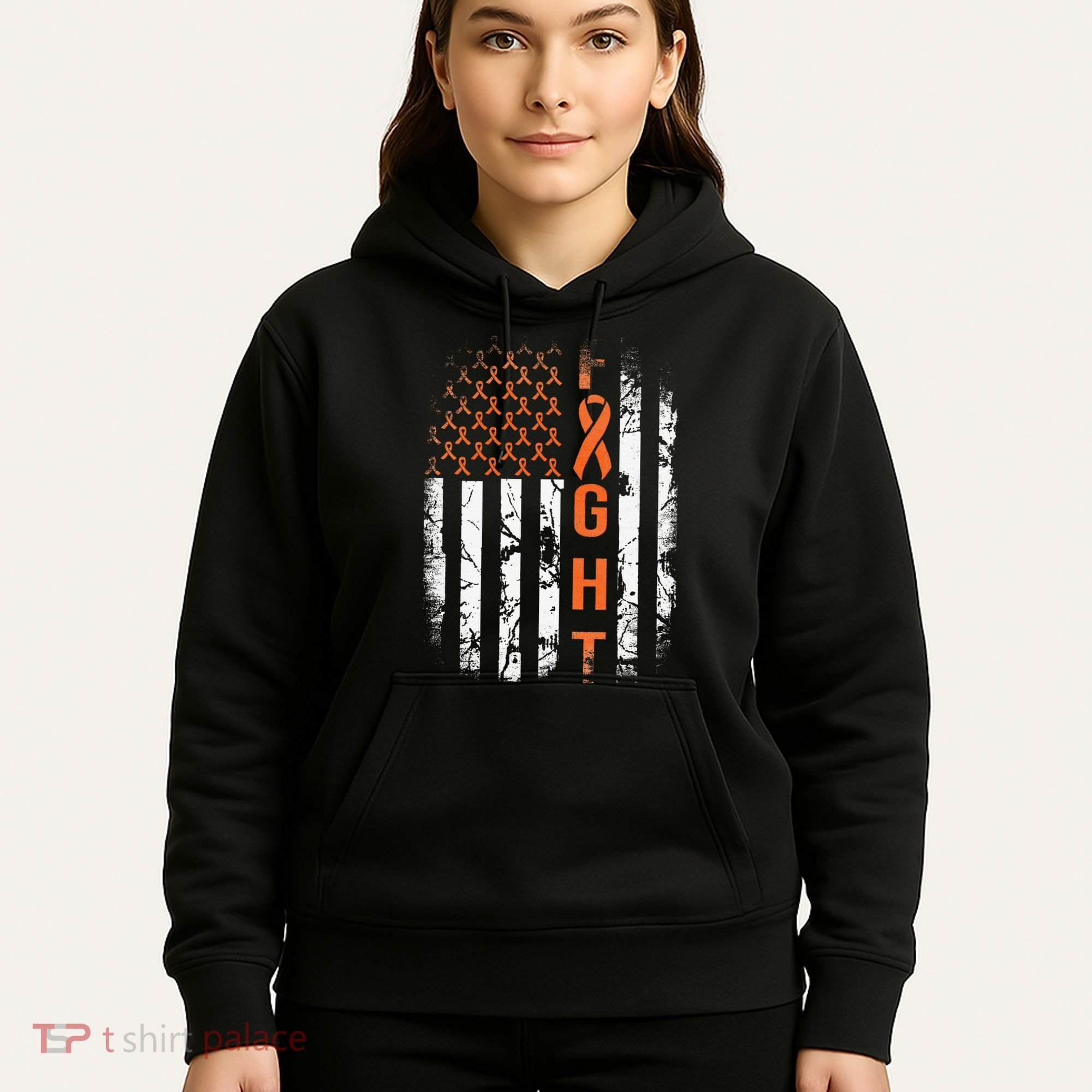 Leukemia Ribbon Fight American Flag Leukemia Awareness Hoodie