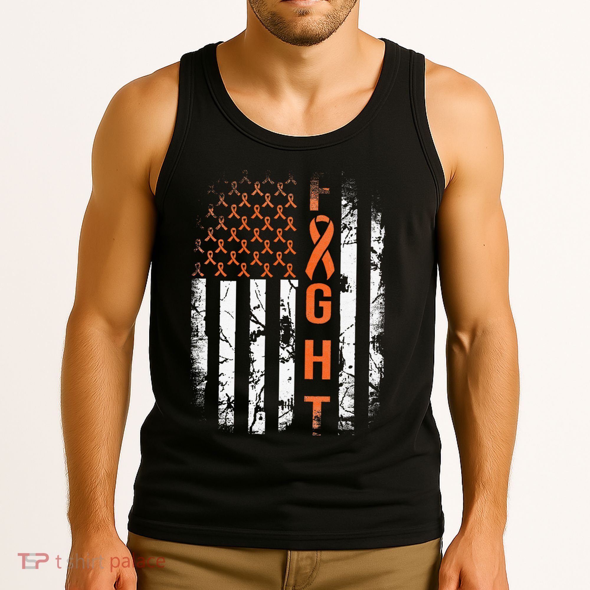 Leukemia Ribbon Fight American Flag Leukemia Awareness Tank Top