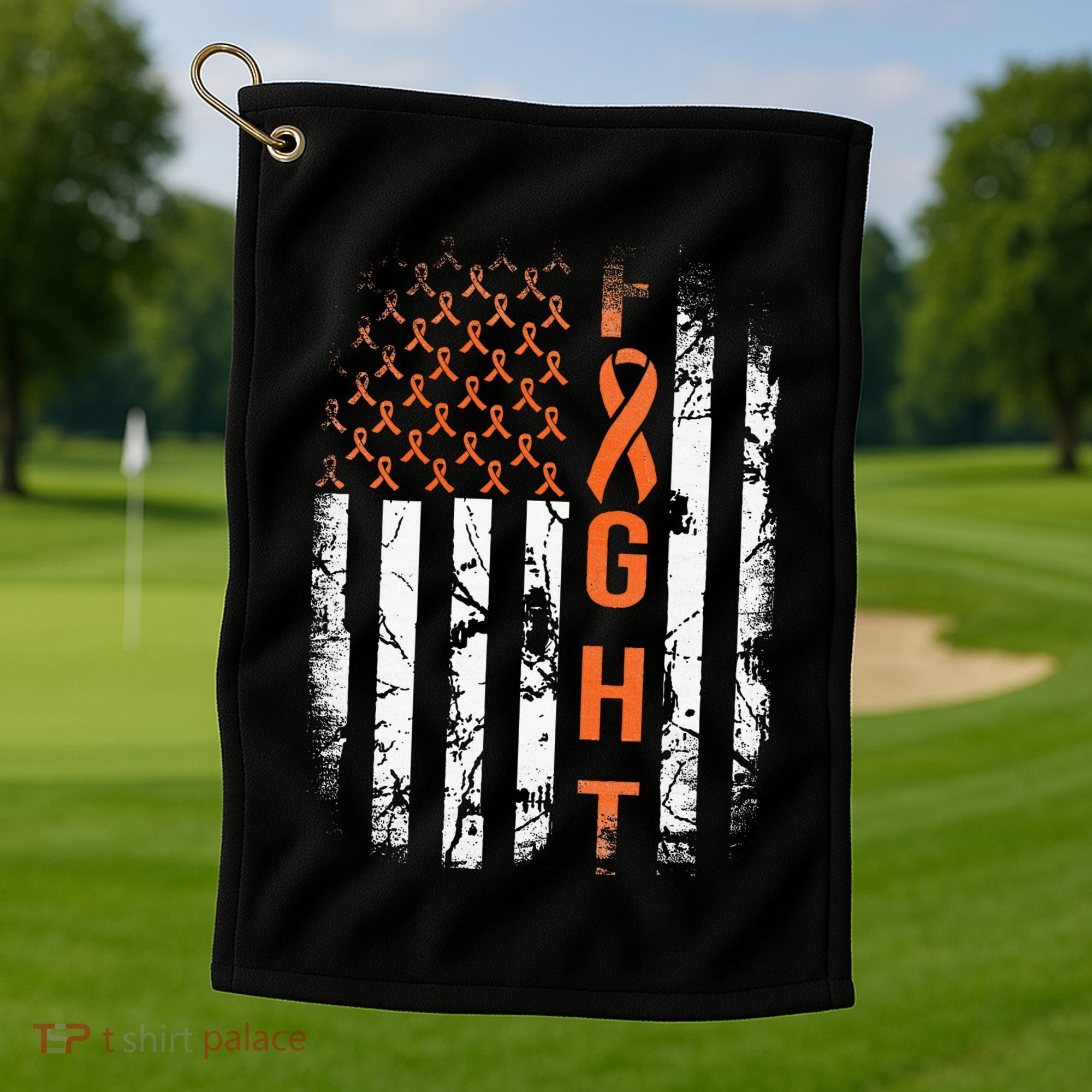 Leukemia Ribbon Fight American Flag Leukemia Awareness Golf Towel
