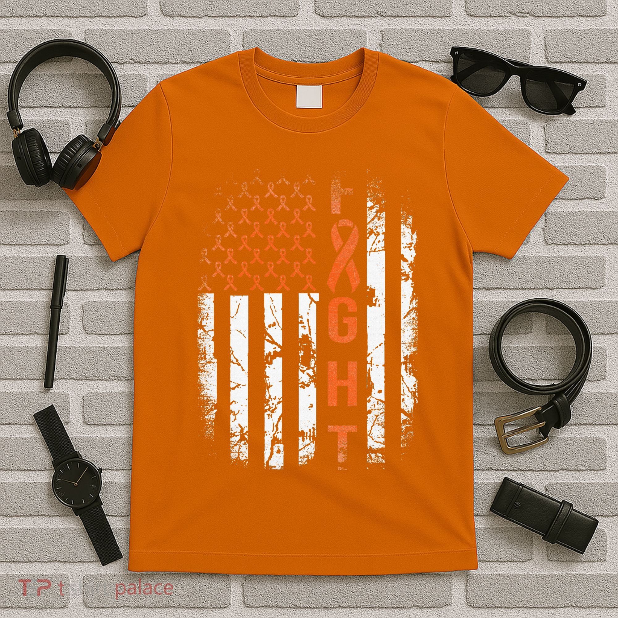 Leukemia Ribbon Fight American Flag Leukemia Awareness T-Shirt
