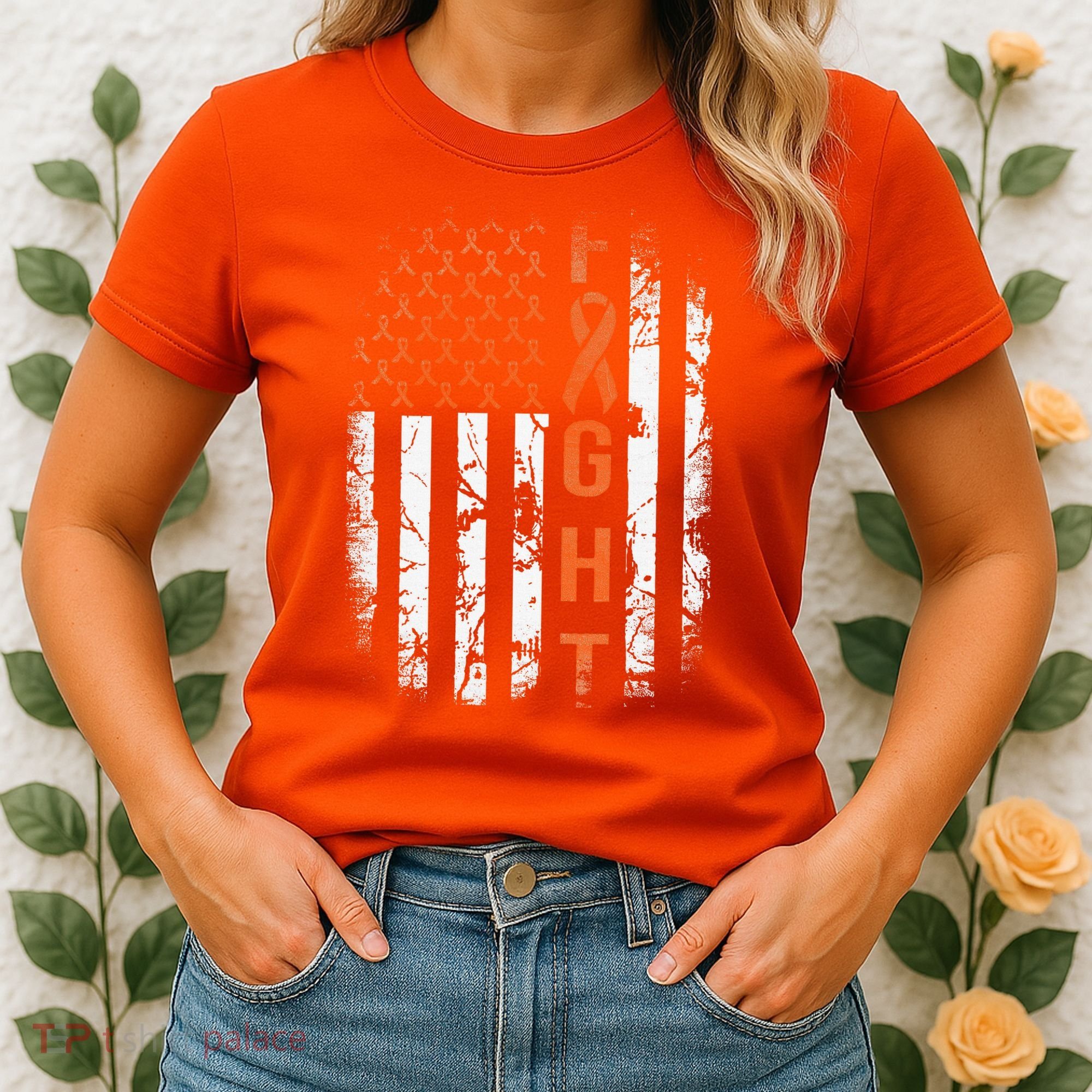 Leukemia Ribbon Fight American Flag Leukemia Awareness Women's T-Shirt