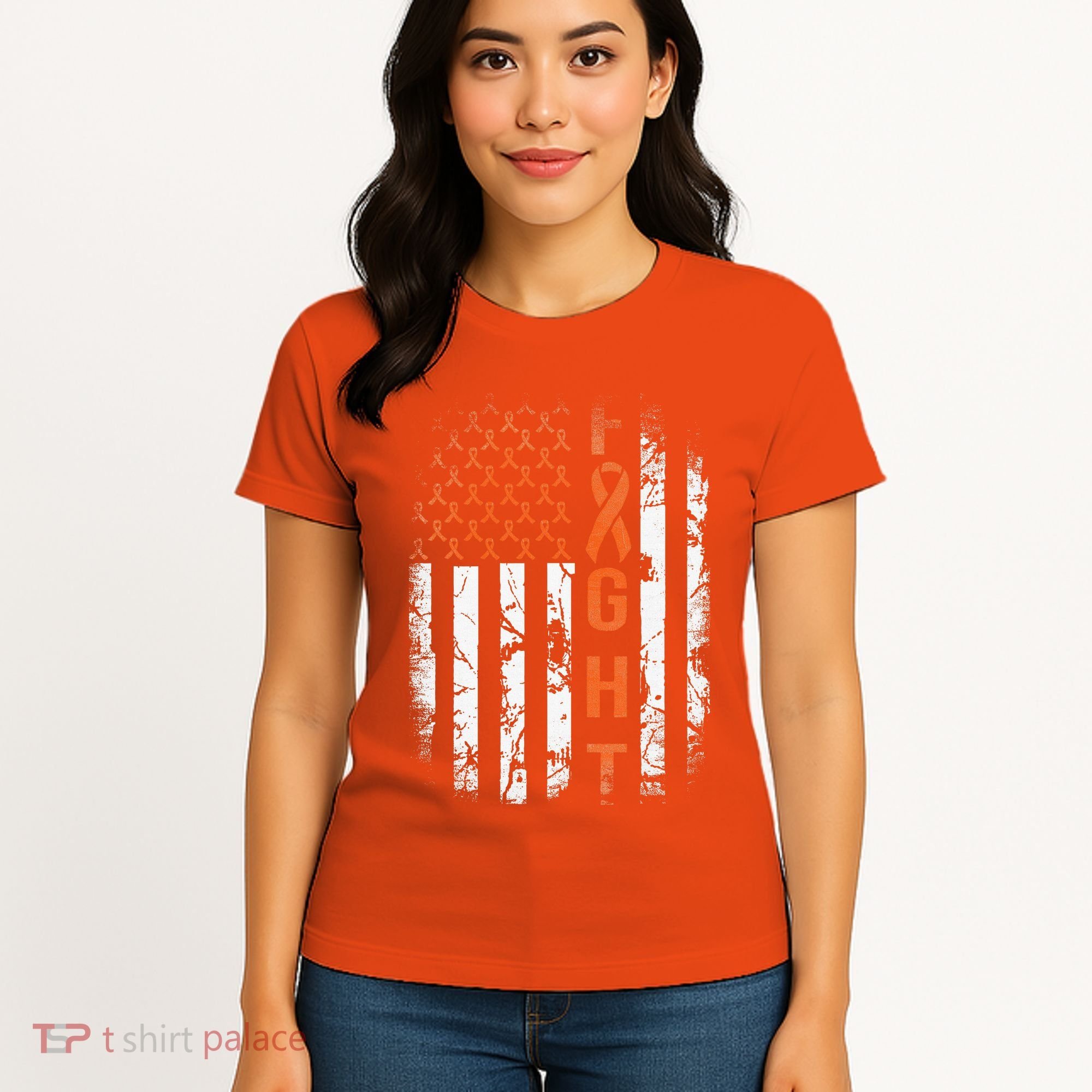 Leukemia Ribbon Fight American Flag Leukemia Awareness Women's T-Shirt