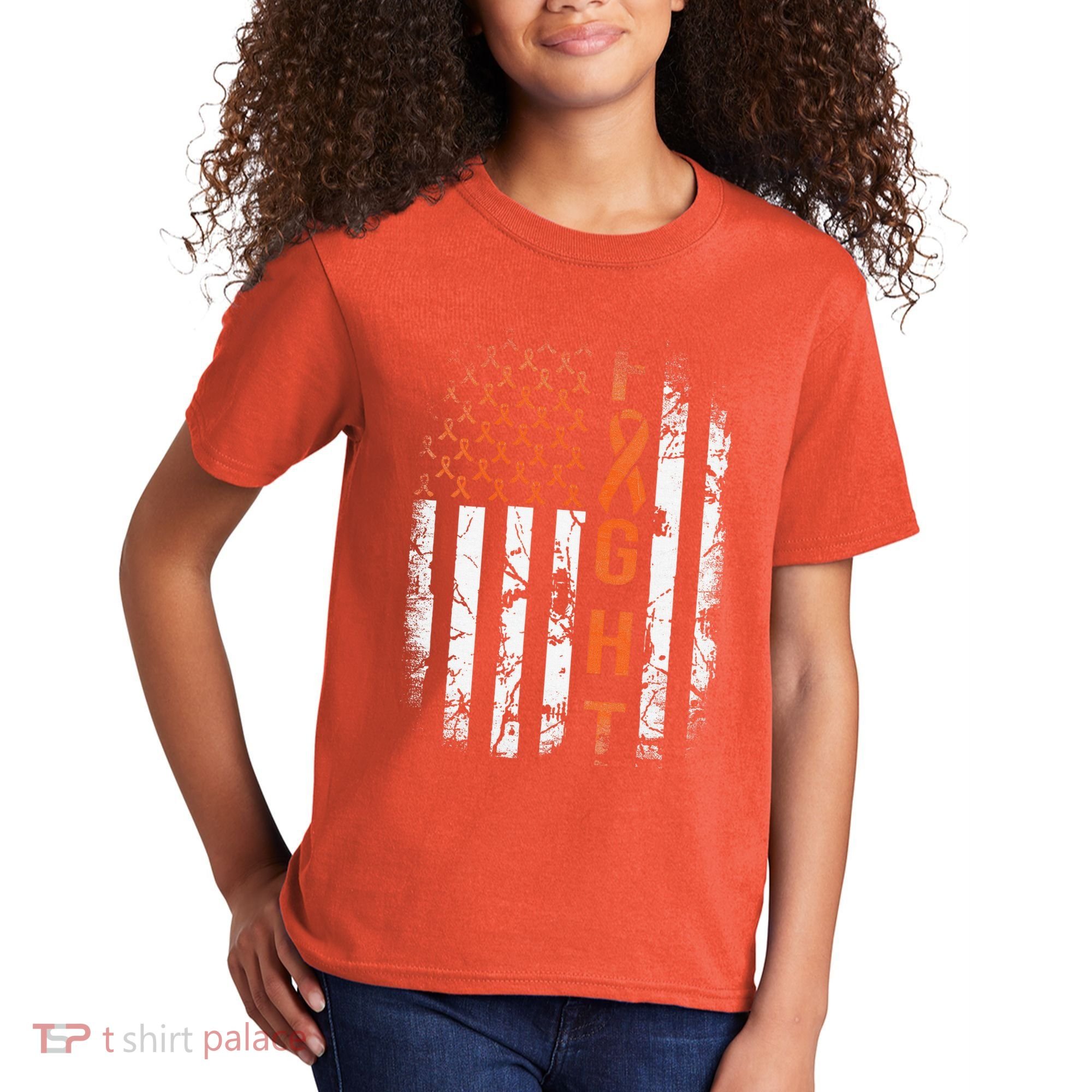 Leukemia Ribbon Fight American Flag Leukemia Awareness Kids T-Shirt