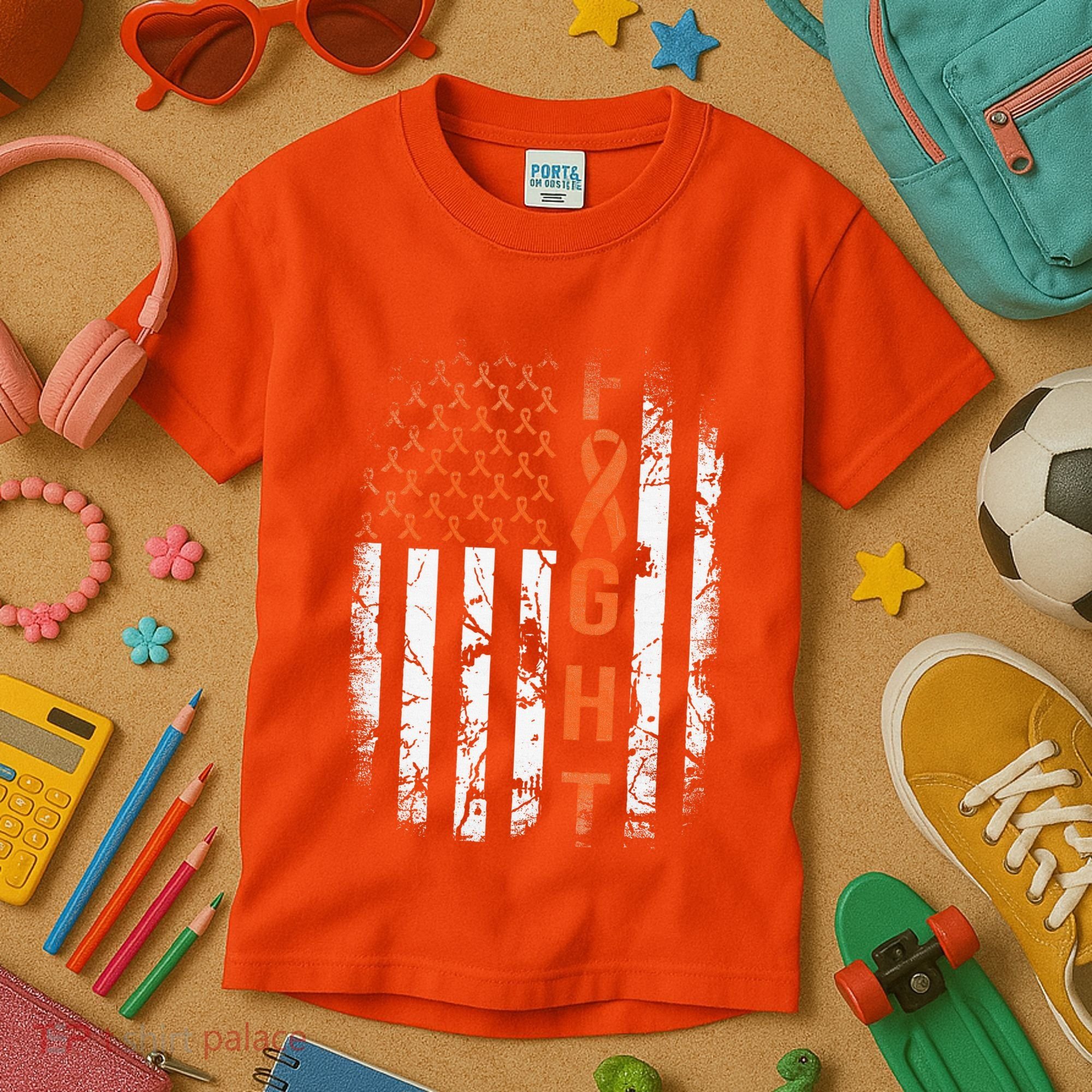 Leukemia Ribbon Fight American Flag Leukemia Awareness Kids T-Shirt