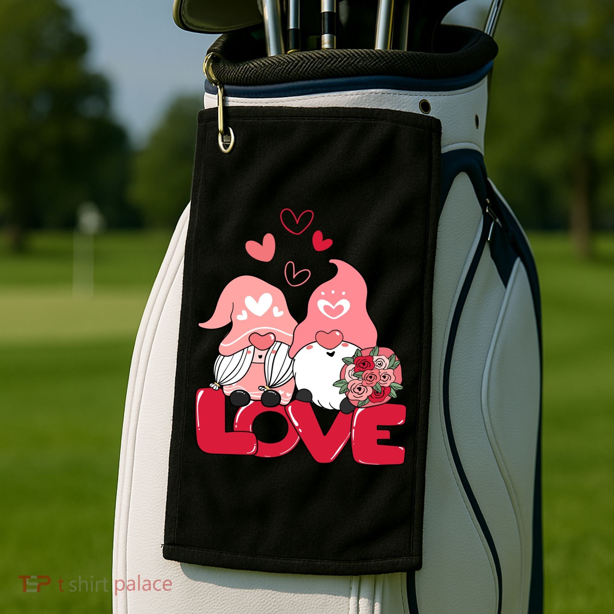 Love Romantic Gnome Couple Valentines Day Golf Towel