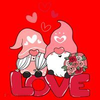 Love Romantic Gnome Couple Valentines Day Santa Hat thumb 1