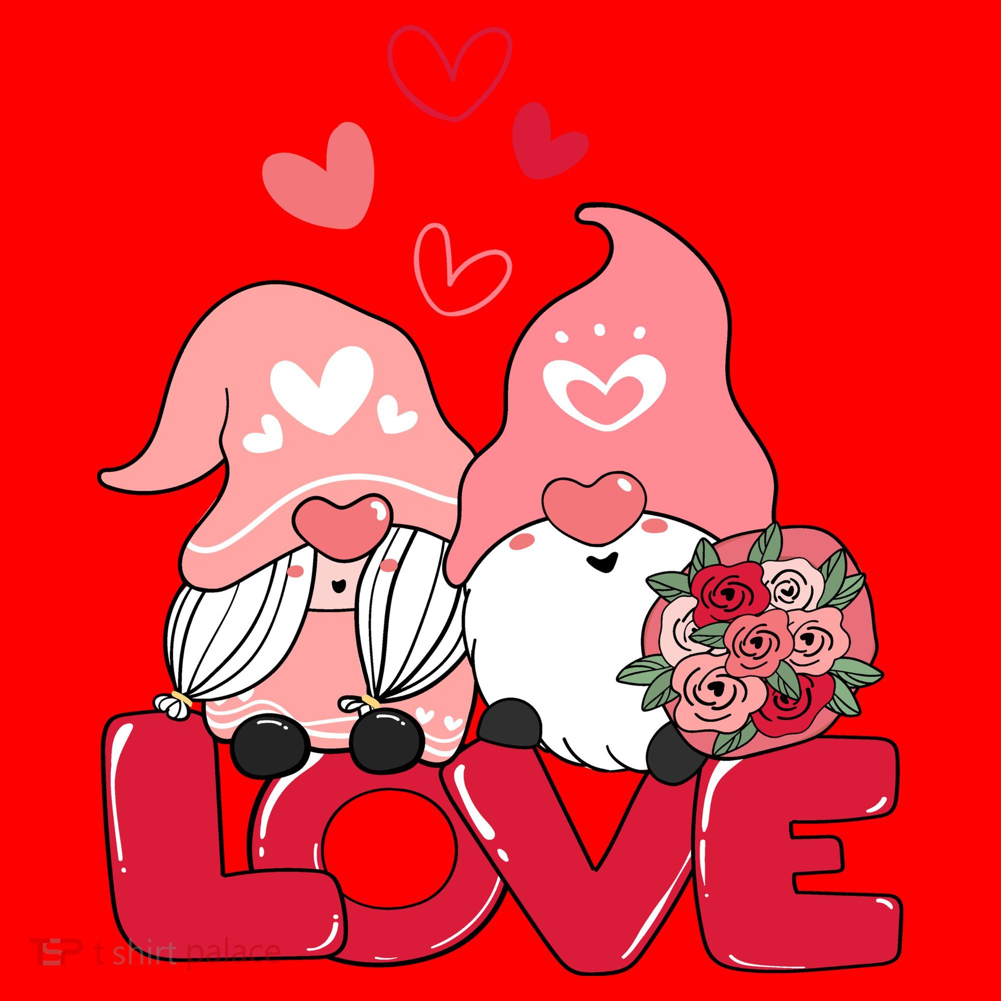 Love Romantic Gnome Couple Valentines Day Santa Hat
