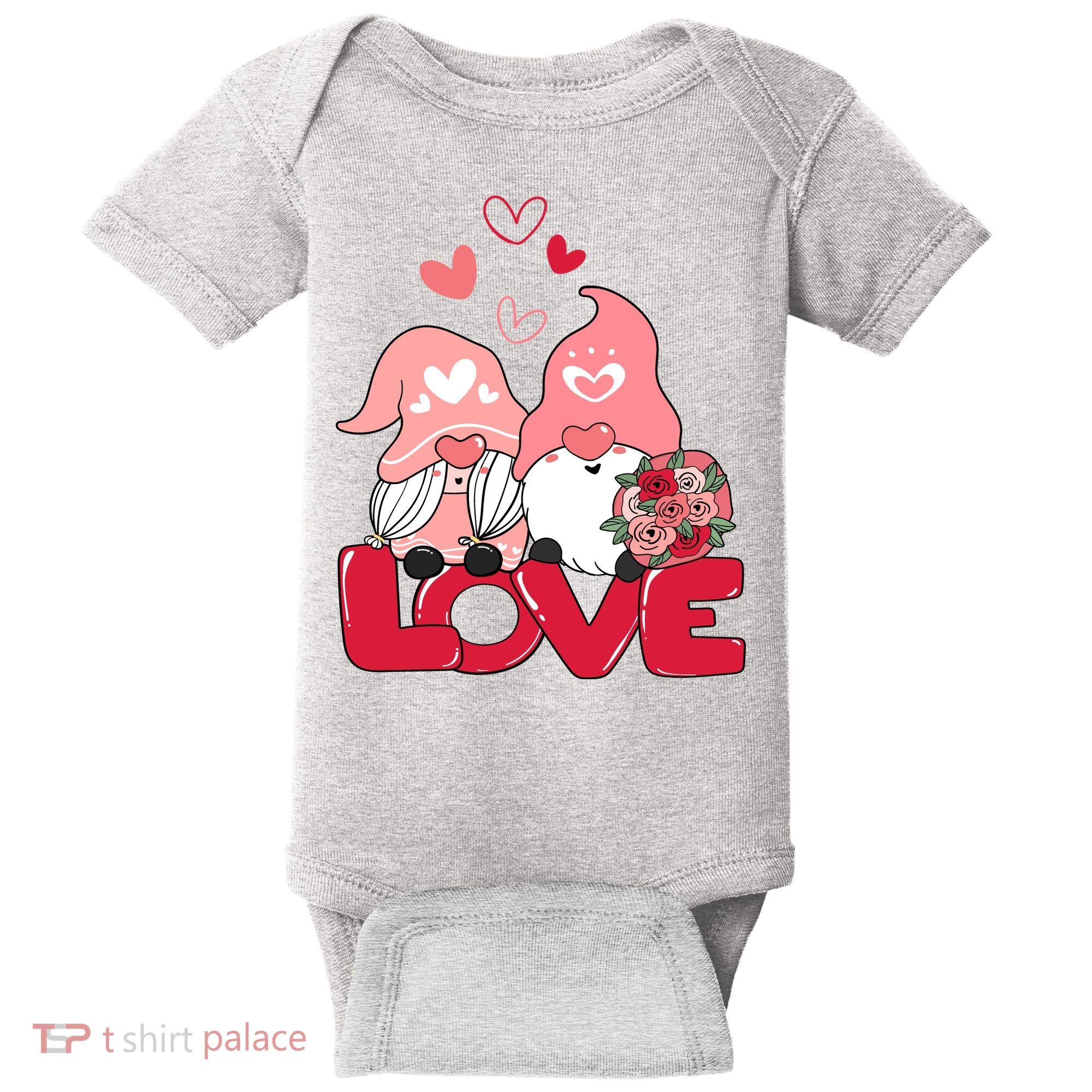 Love Romantic Gnome Couple Valentines Day Baby Bodysuit