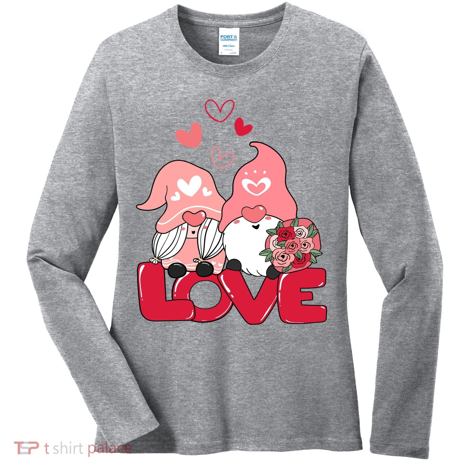 Love Romantic Gnome Couple Valentines Day Women's Long Sleeve Shirt