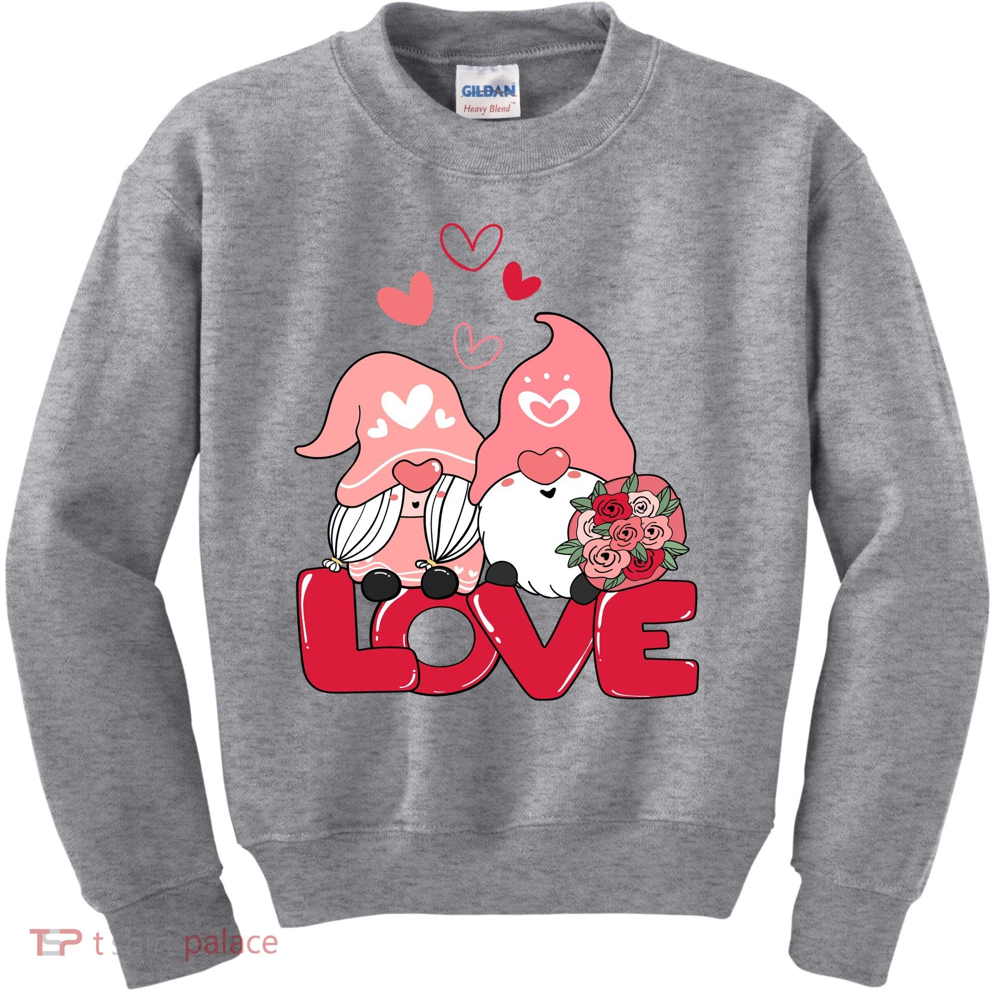 Love Romantic Gnome Couple Valentines Day Kids Sweatshirt