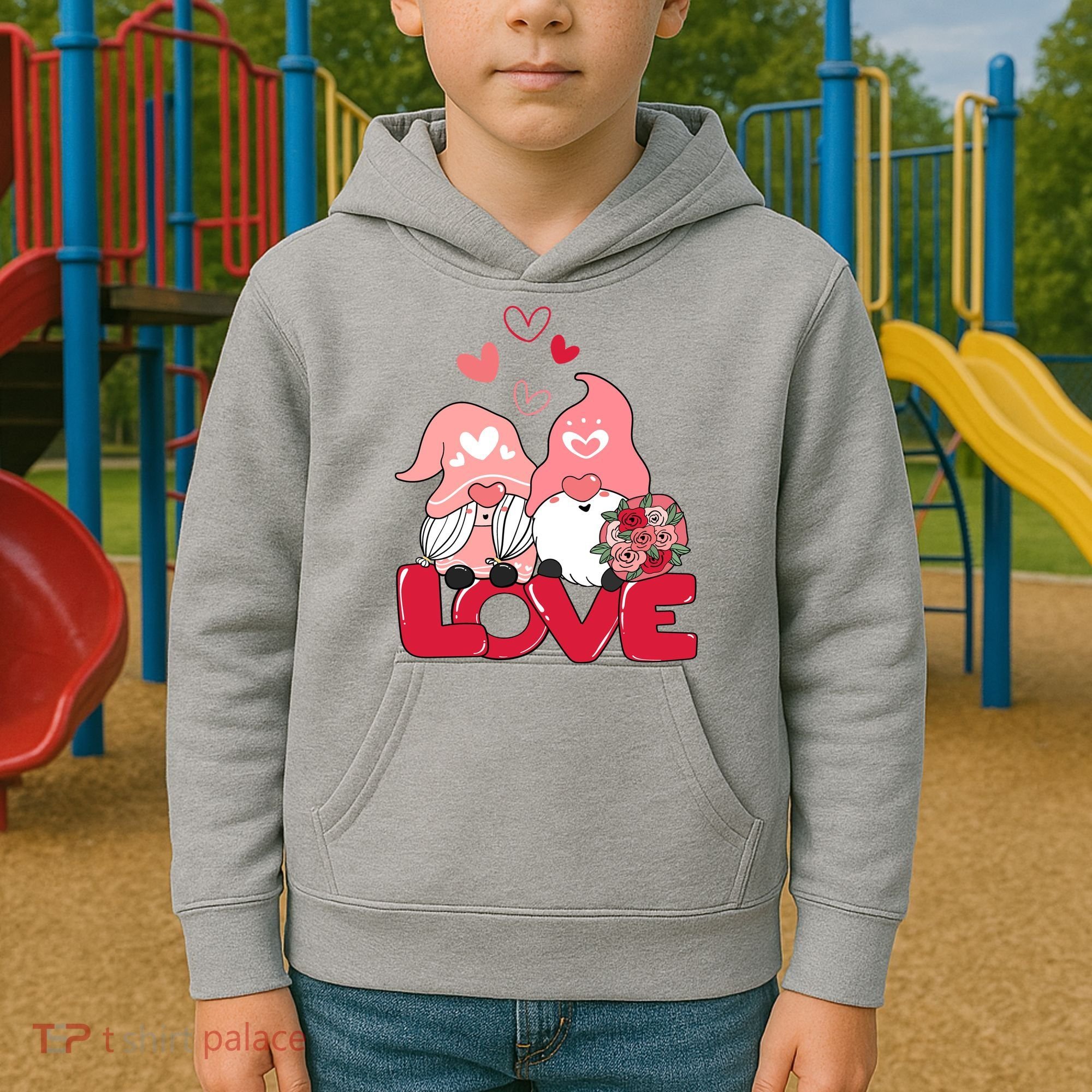 Love Romantic Gnome Couple Valentines Day Kids Hoodie