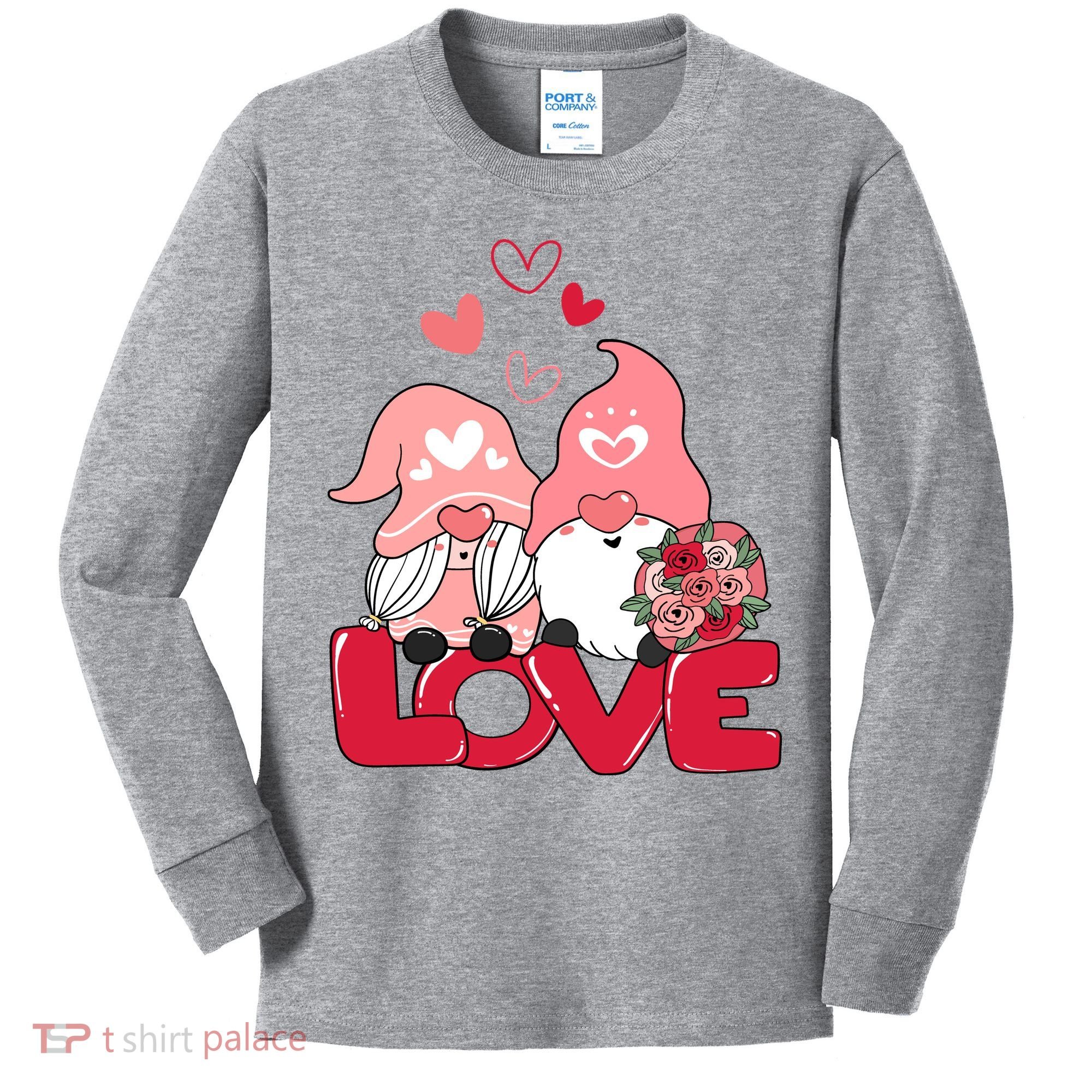 Love Romantic Gnome Couple Valentines Day Kids Long Sleeve Shirt