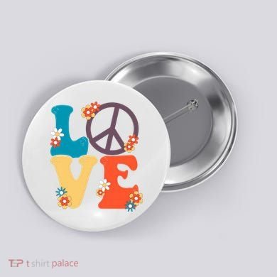Love Retro Hippie Floral Peace Sign Button