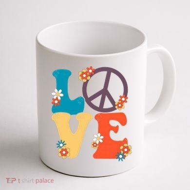 Love Retro Hippie Floral Peace Sign Coffee Mug back