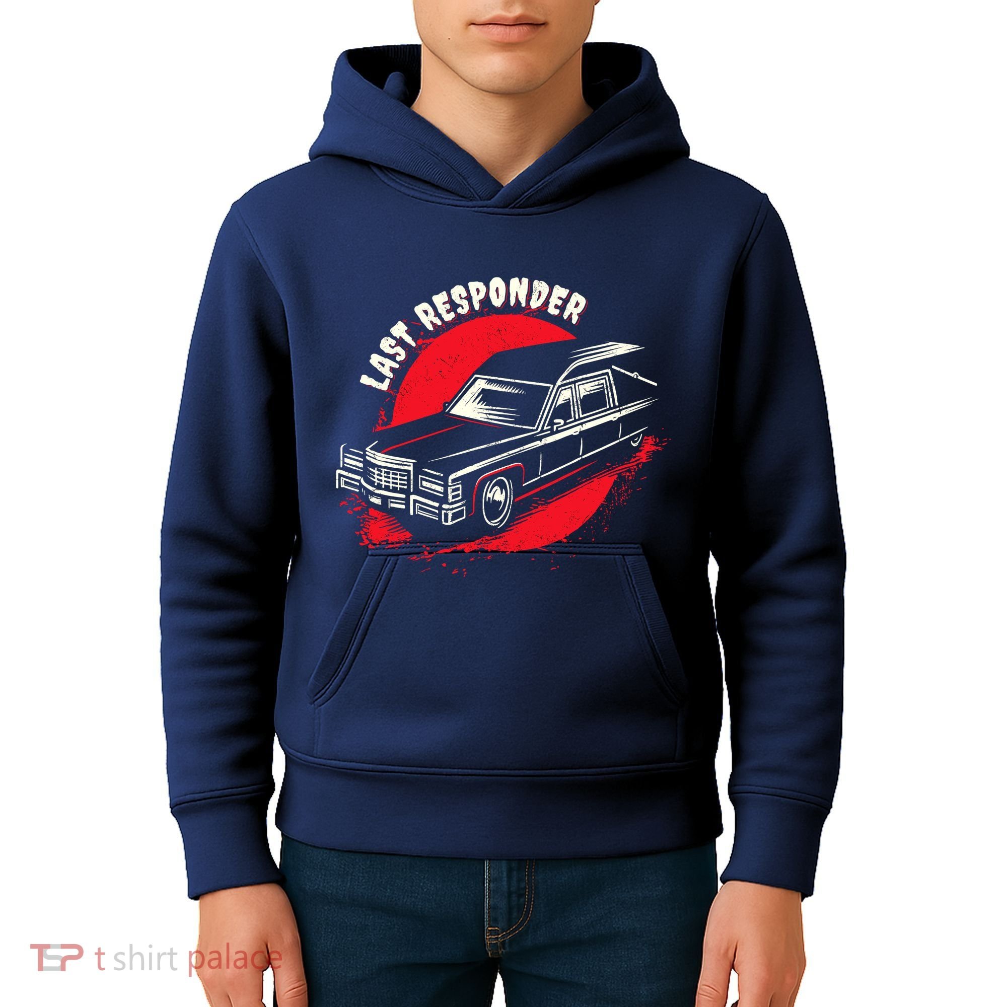 Last Responder Hearse Death Funny Dark Humor Morbid Alt Goth Kids Hoodie