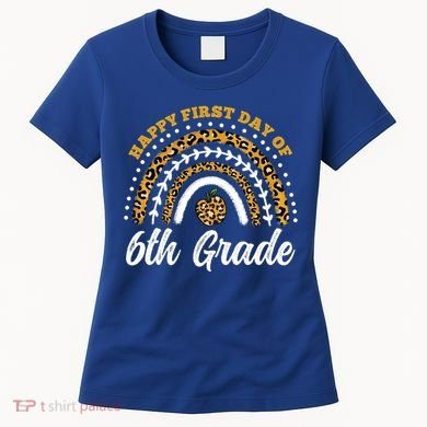 Leopard Rainbow Happy First Day Of 6Th Grade Funny Gift Women's T-Shirt