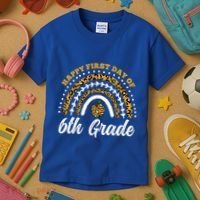 Leopard Rainbow Happy First Day Of 6Th Grade Funny Gift Kids T-Shirt thumb 3