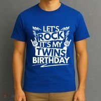 Lets Rock Its My Twins Birthdaytwin Dad And Twin Mom Funny Gift T-Shirt thumb 3