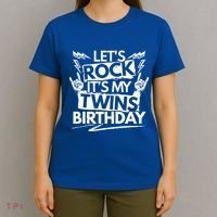 Lets Rock Its My Twins Birthdaytwin Dad And Twin Mom Funny Gift T-Shirt thumb 4