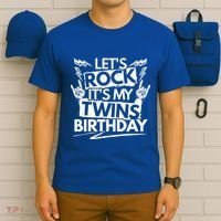 Lets Rock Its My Twins Birthdaytwin Dad And Twin Mom Funny Gift T-Shirt thumb 6