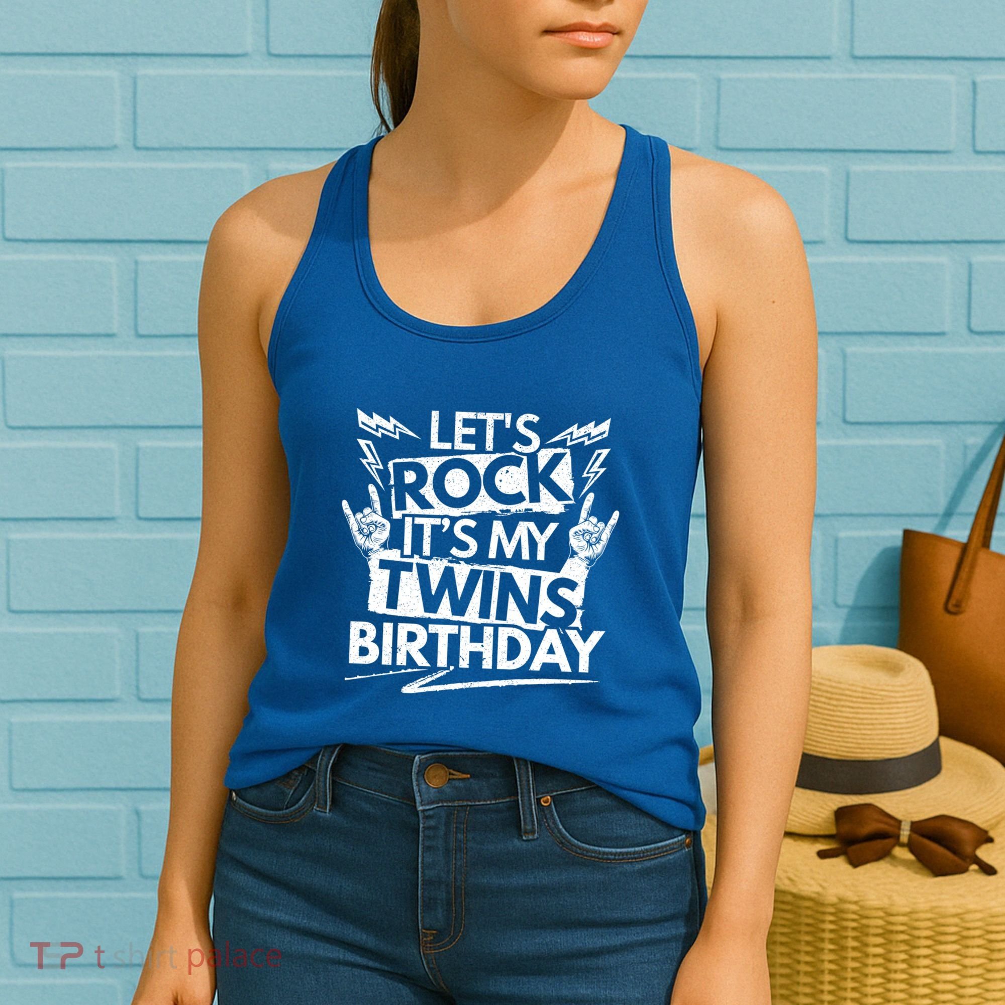 Lets Rock Its My Twins Birthdaytwin Dad And Twin Mom Funny Gift Women's Tank Top
