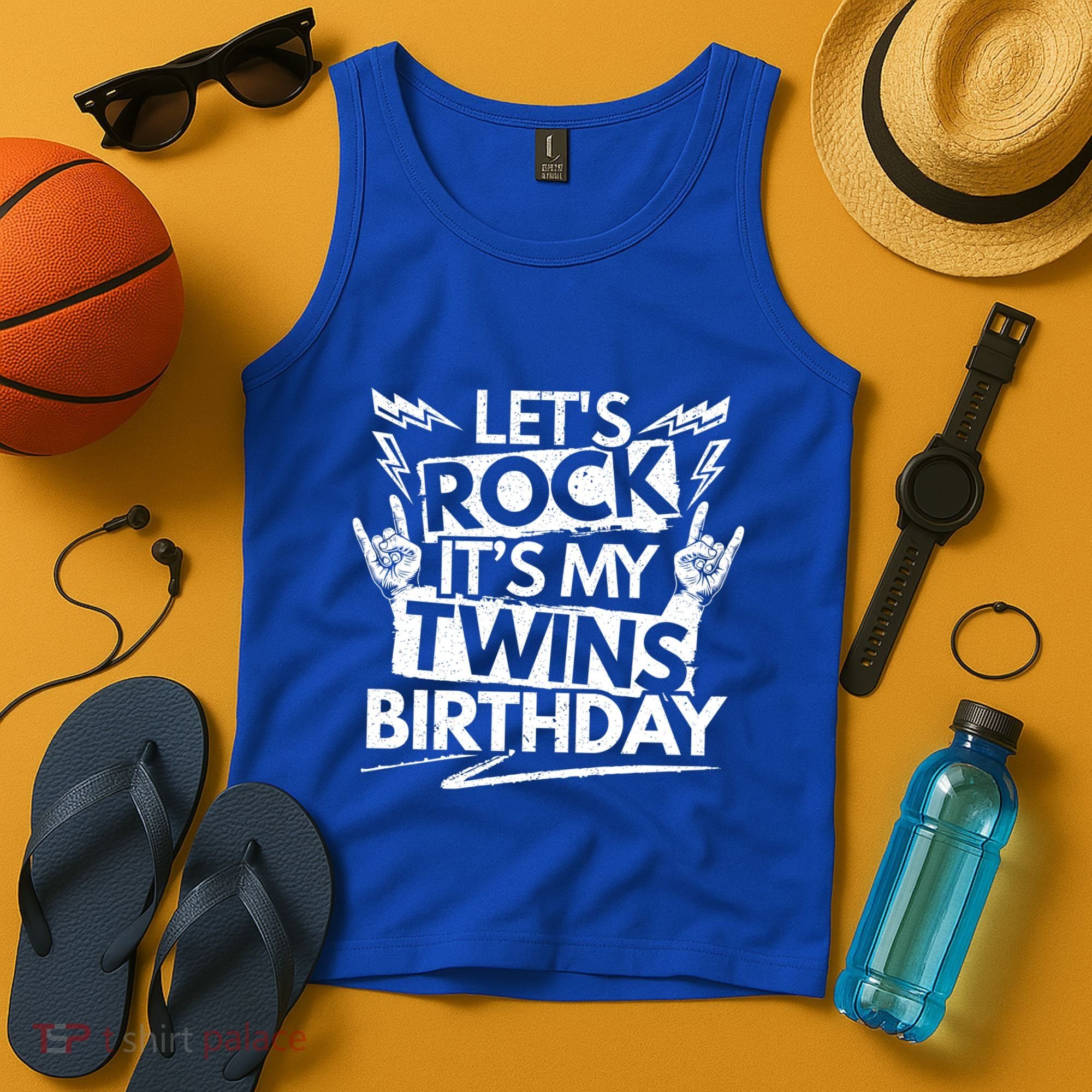 Lets Rock Its My Twins Birthdaytwin Dad And Twin Mom Funny Gift Tank Top
