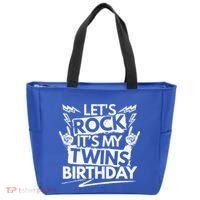 Lets Rock Its My Twins Birthdaytwin Dad And Twin Mom Funny Gift Tote Bag thumb 0