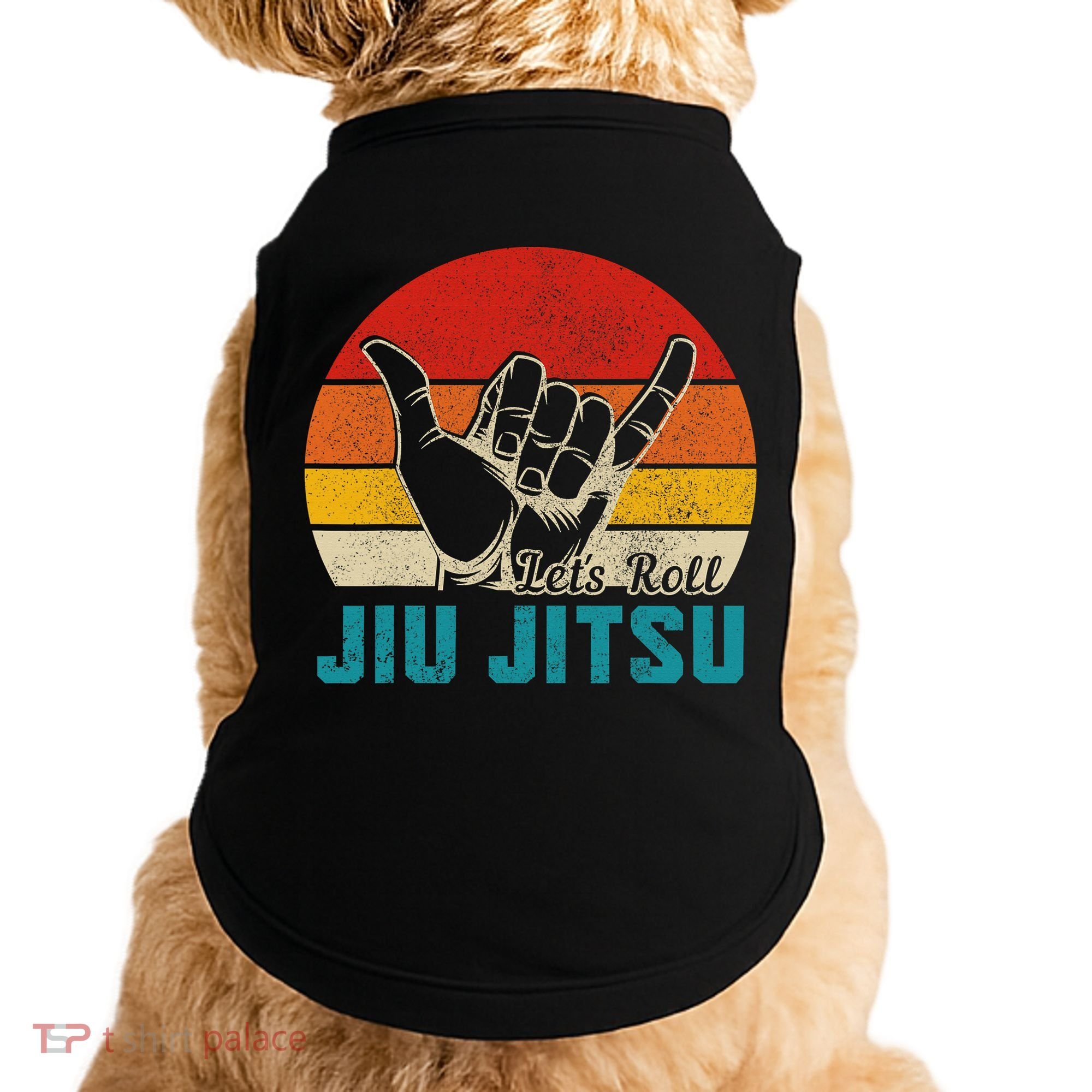 Let's Roll Jiu Jitsu MMA Retro Sunset Funny BJJ Fighter Doggie Tank